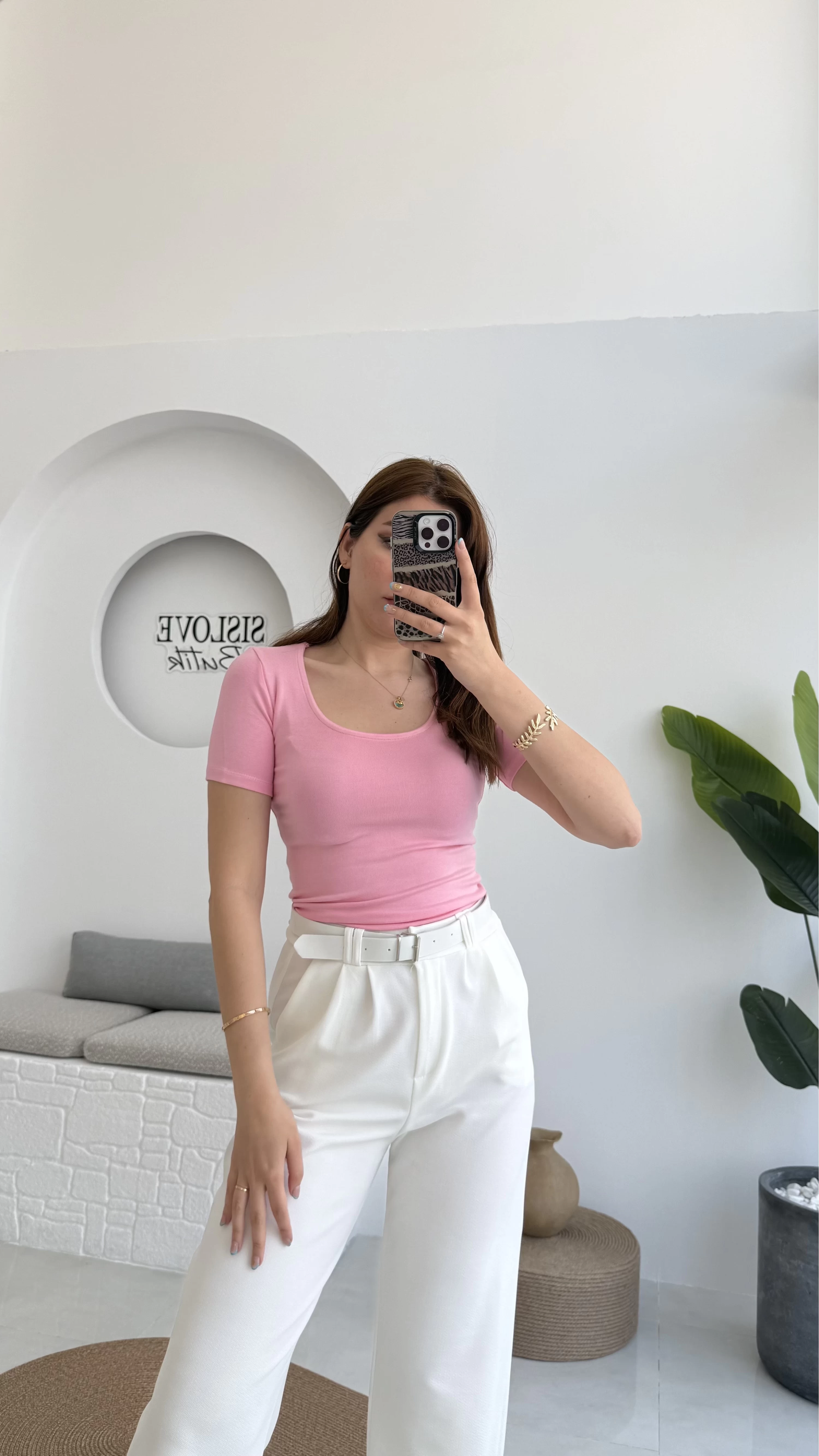 Oys U Yaka T-Shirt Pembe