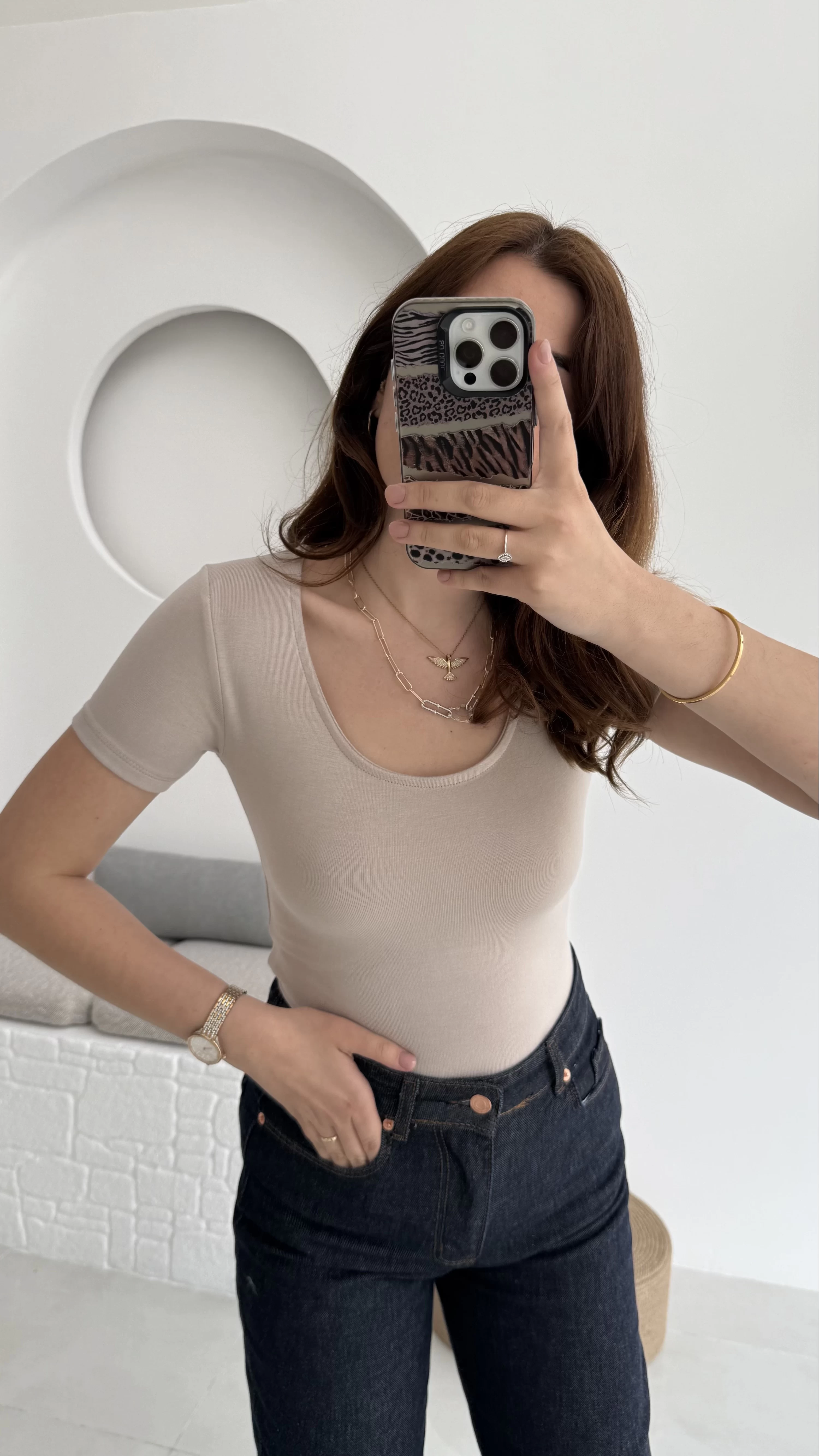 Oys U Yaka T-Shirt Taş