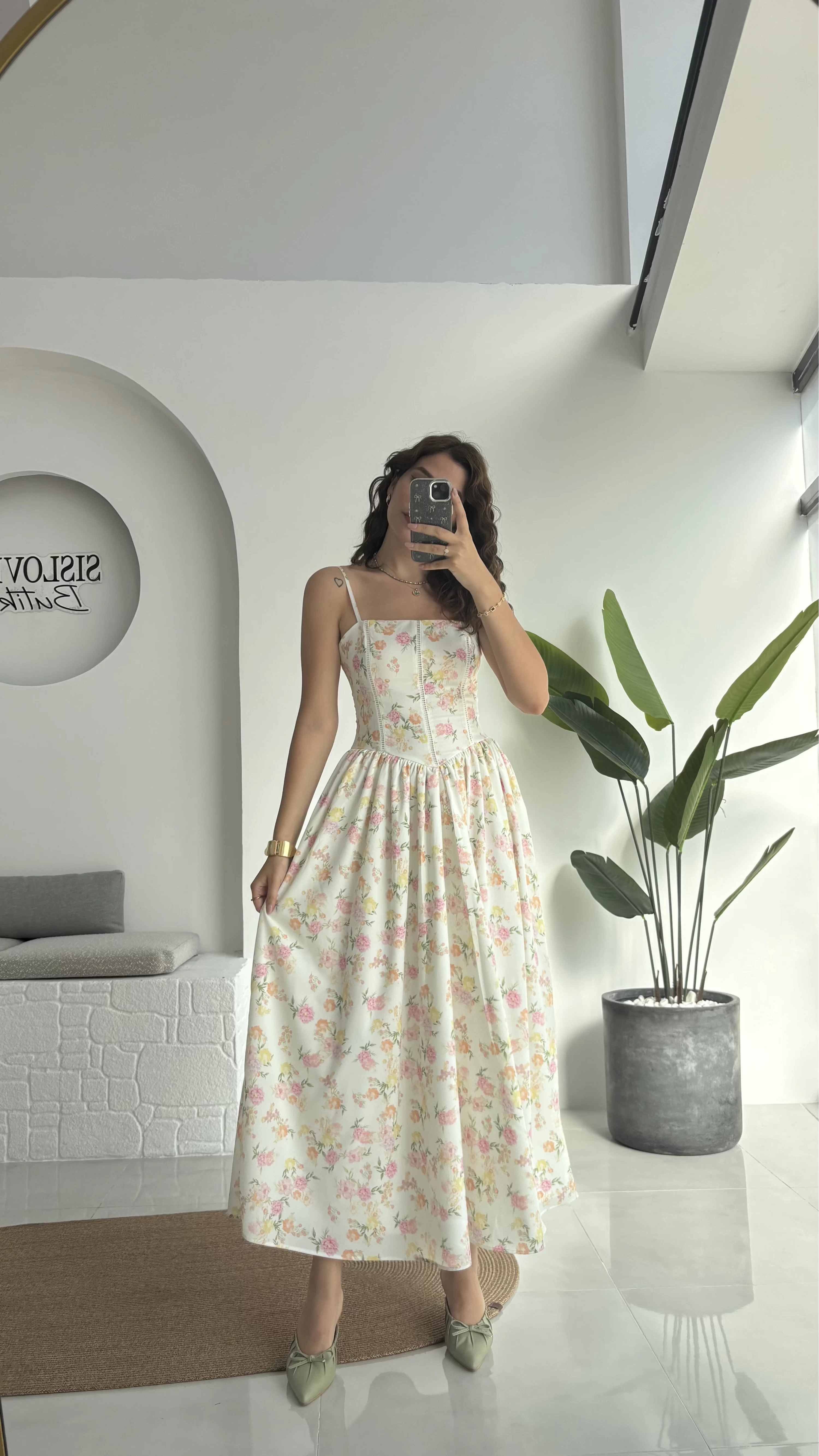 Paris Korse Detay Elbise - Beyaz - 00673