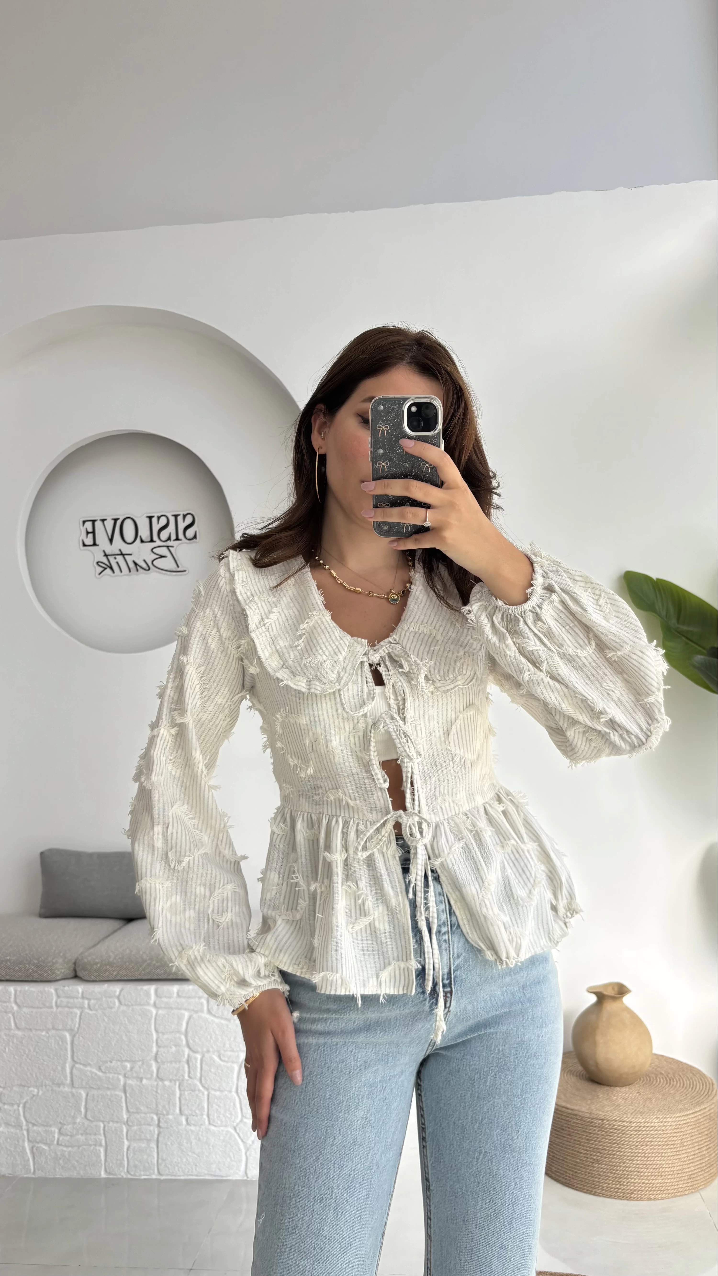 Pear Bebe Yaka Çizgili Bluz - Haki - 1035