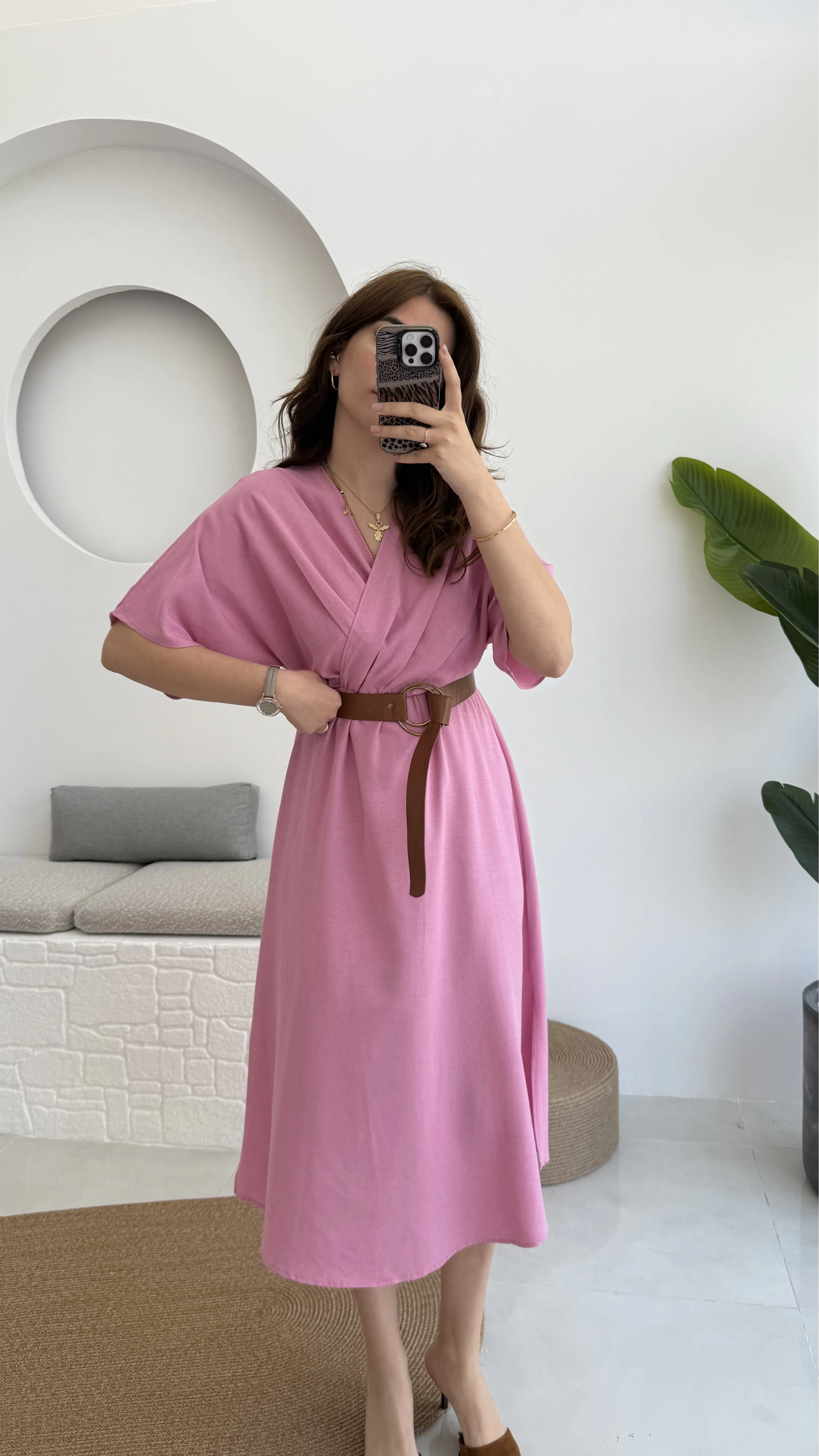 Pembe Kemerli Elbise