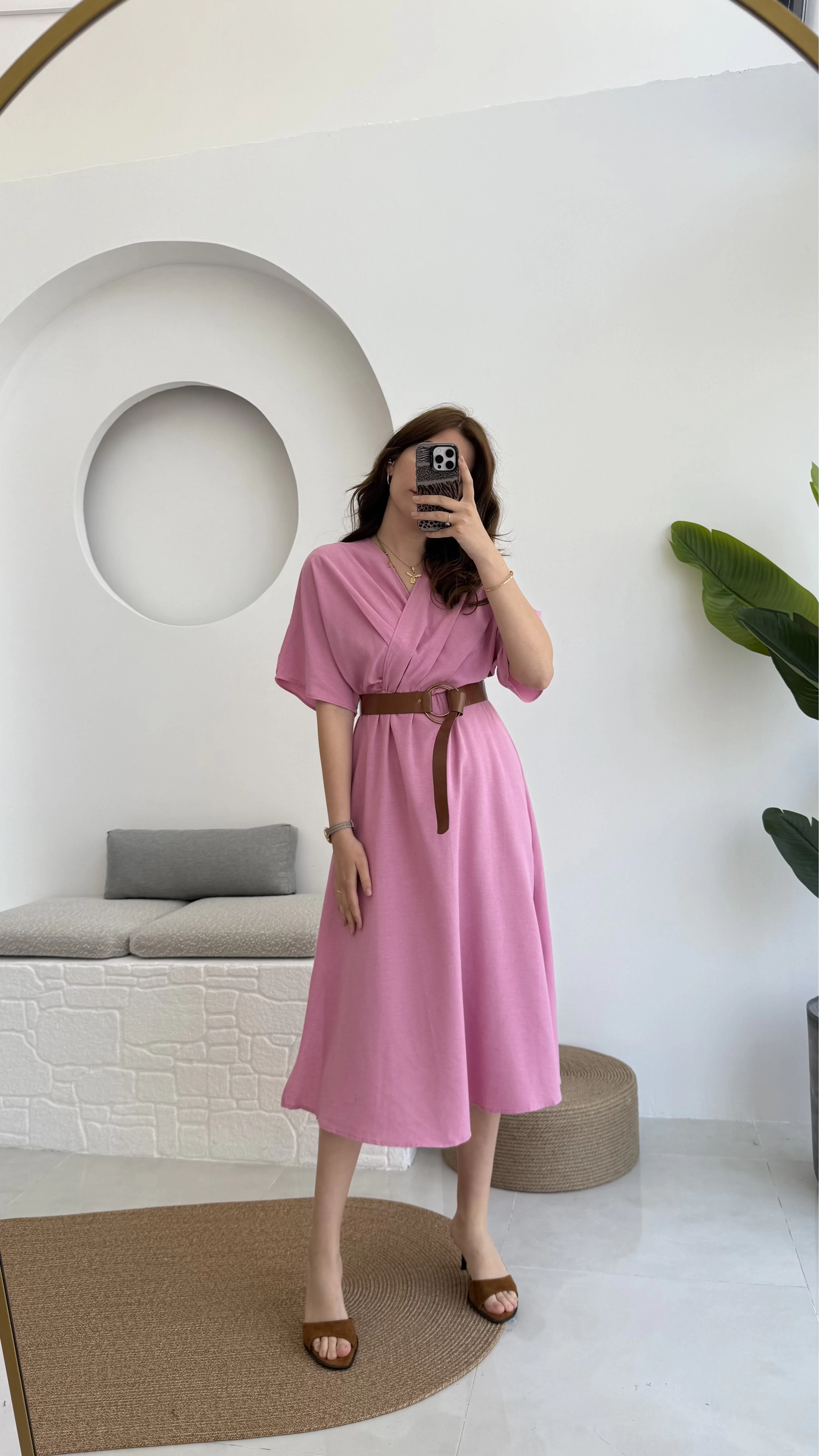 Pembe Kemerli Elbise
