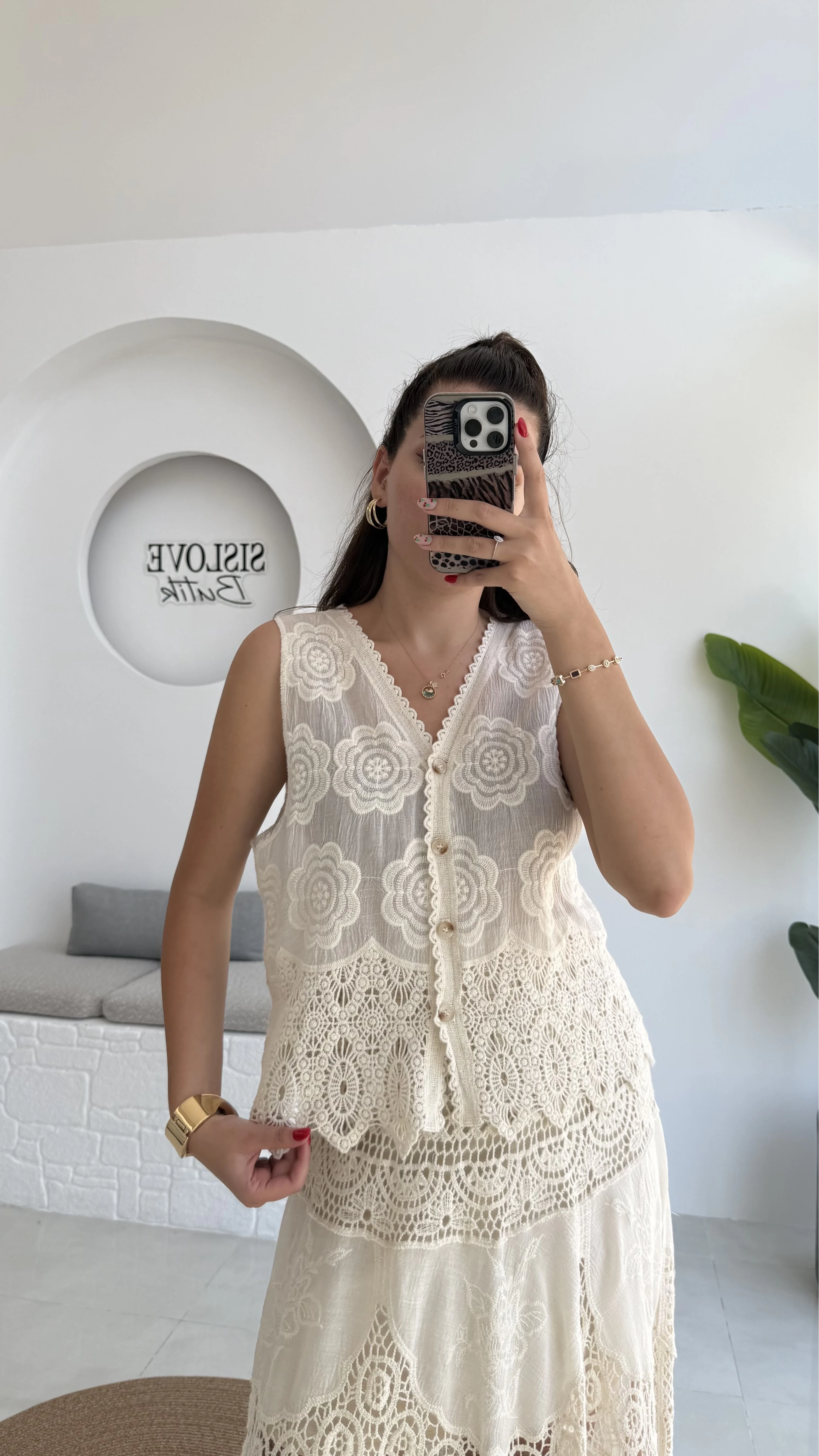 Pera Dantelli Yelek - Natural - 38402