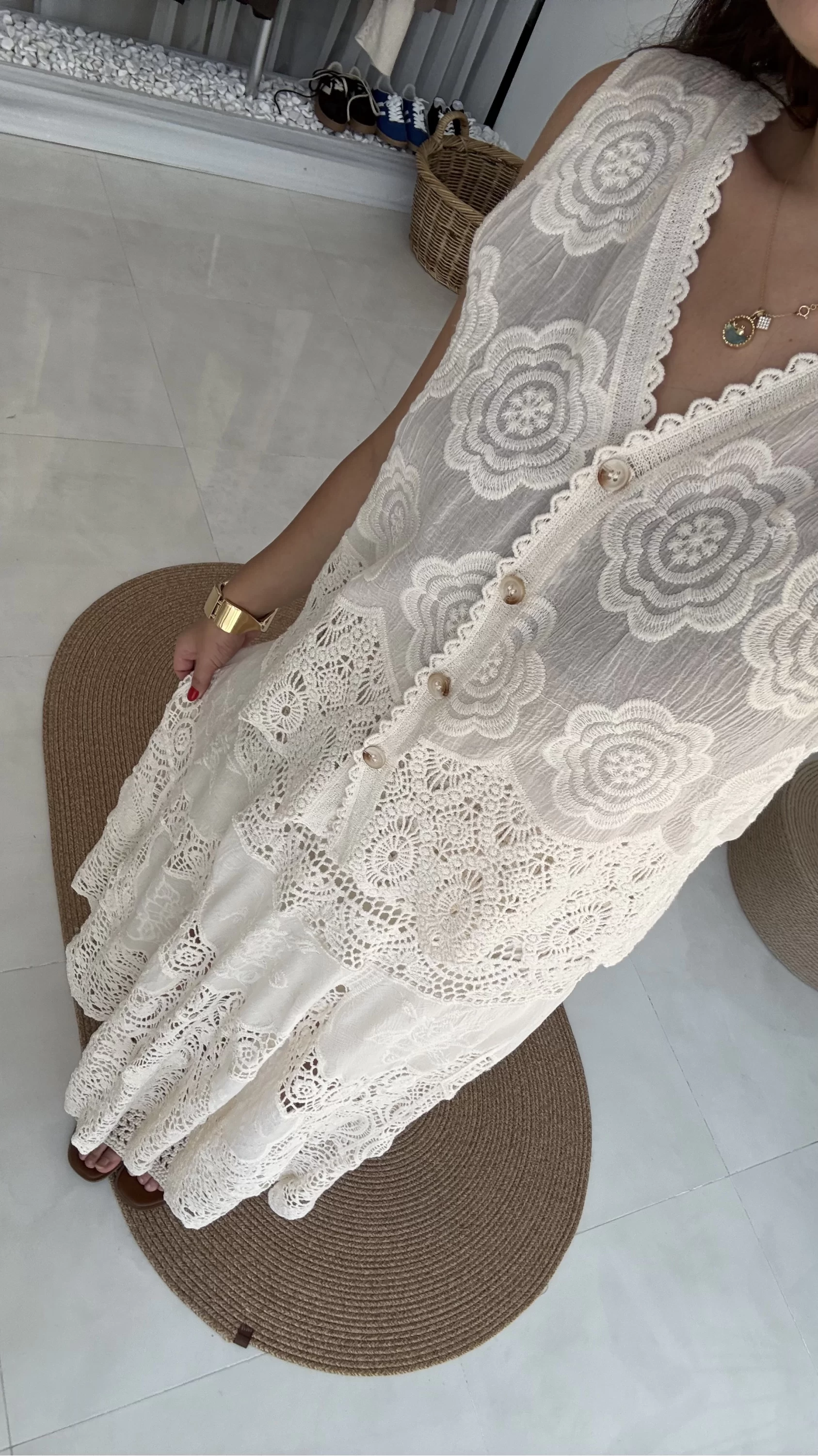 Pera Dantelli Yelek - Natural - 38402
