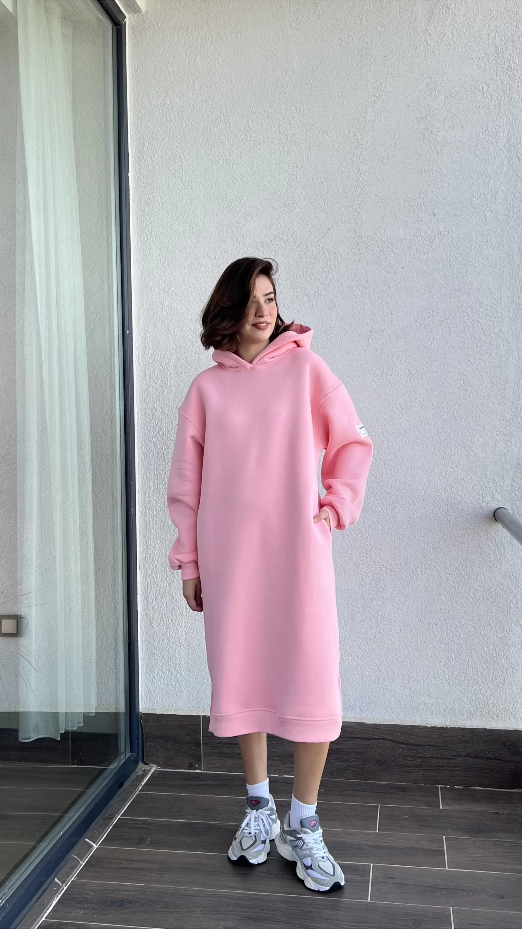 Permola Pembe 3 İplik Şardonlu (İçi Polarlı) Elbise