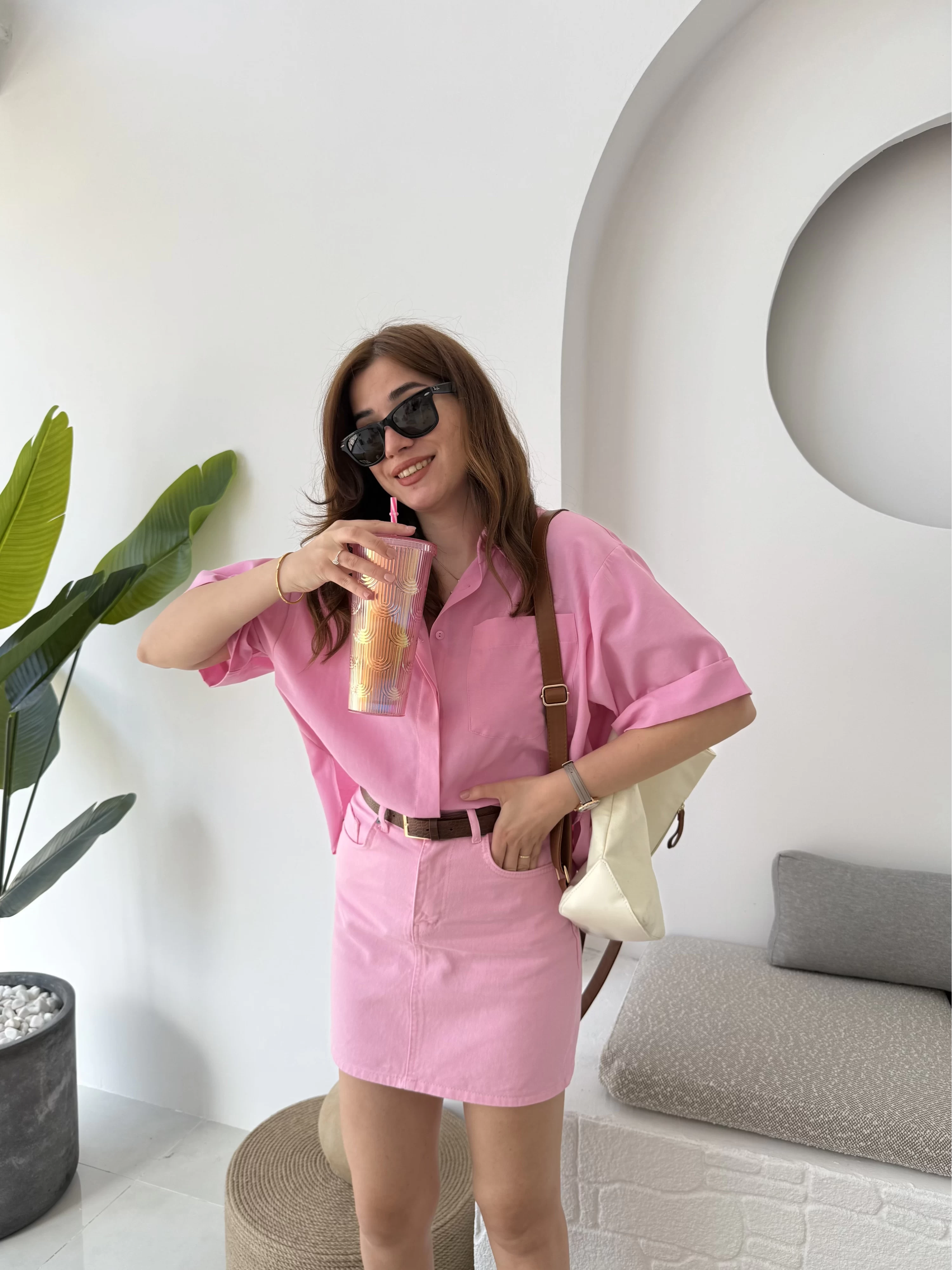 Poplin Kumaş Gömlek Pembe - 2093