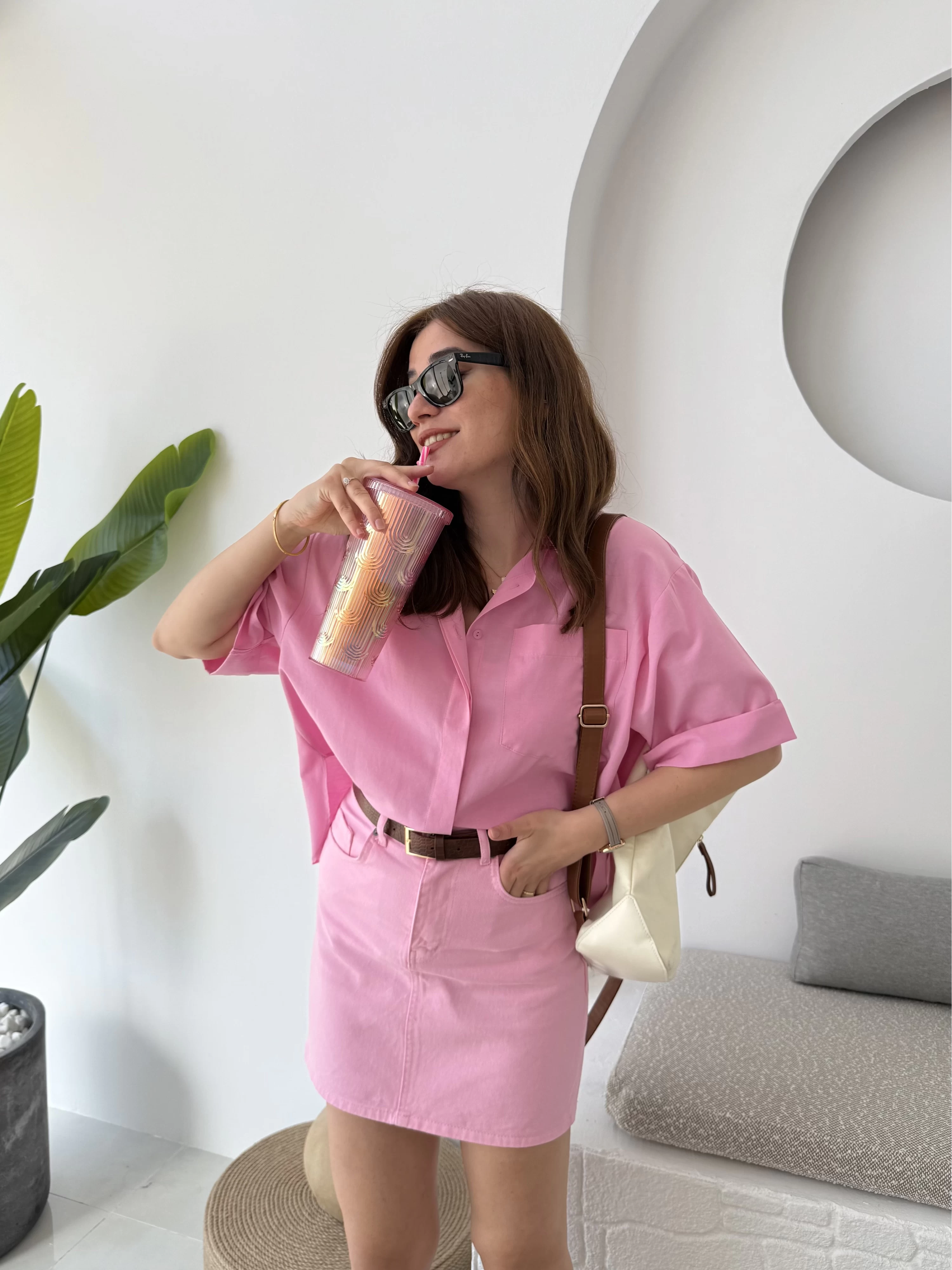 Poplin Kumaş Gömlek Pembe - 2093