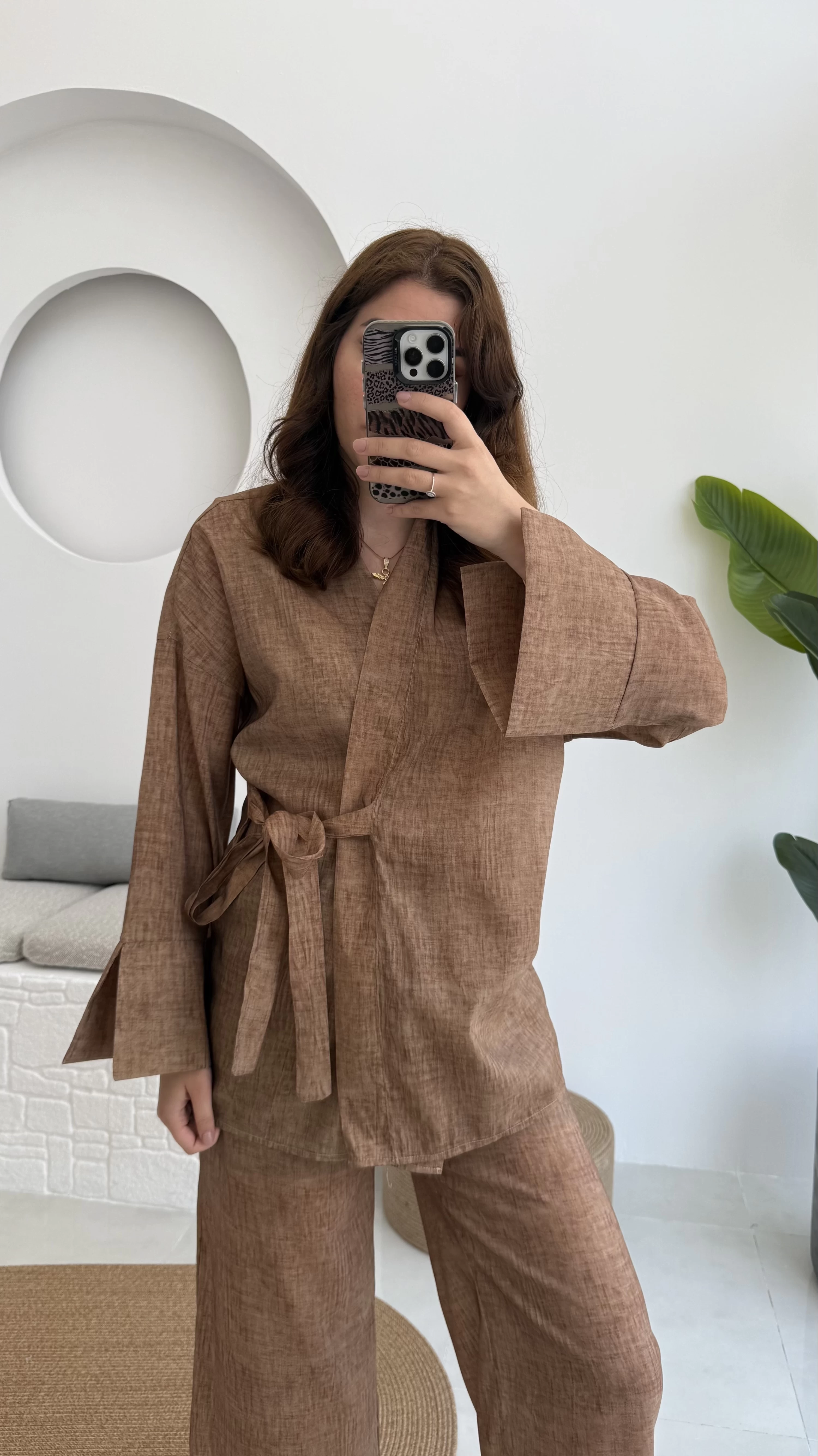 Portion Tensel Kimono Takım Kahve
