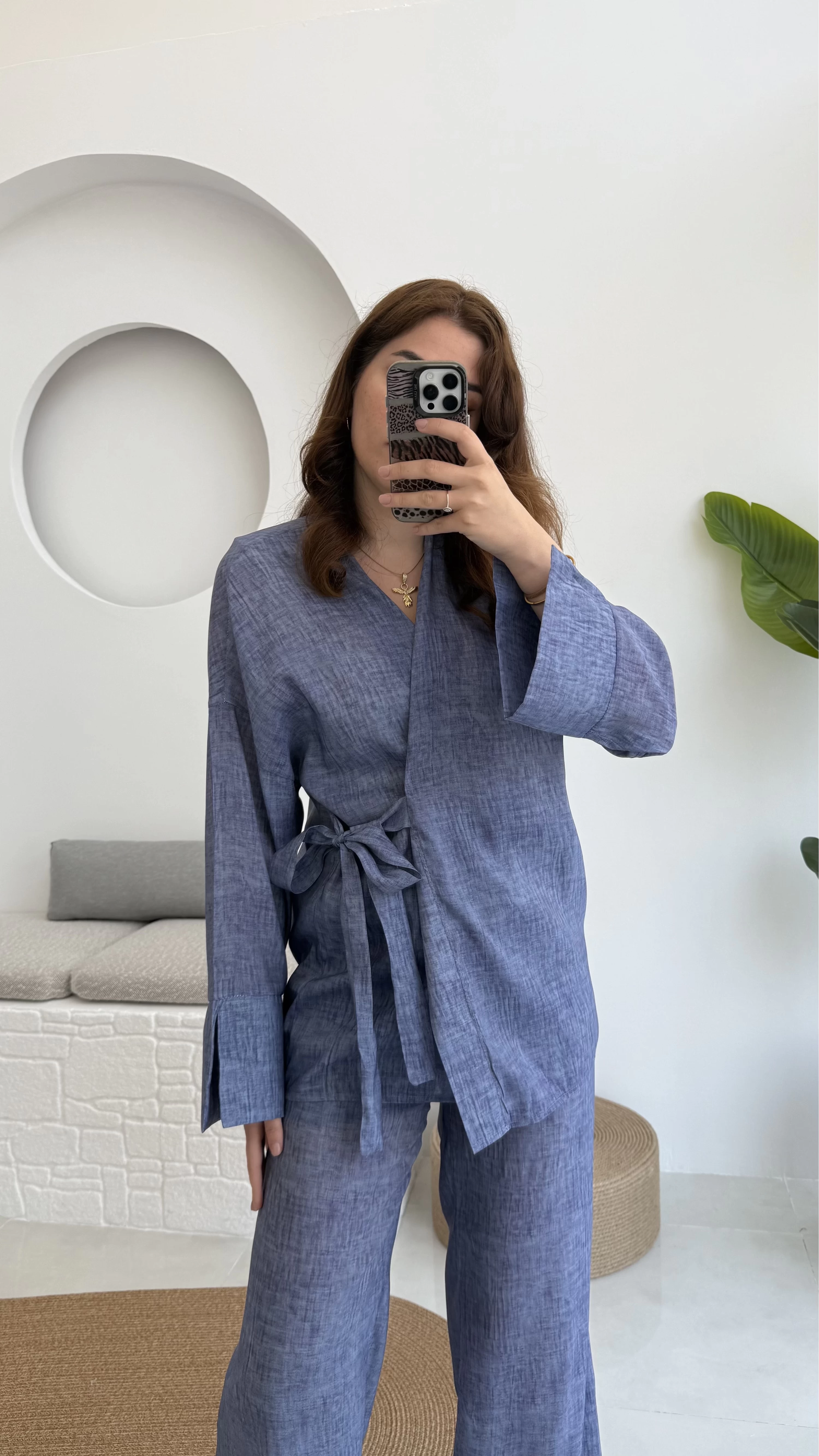 Portion Tensel Kimono Takım Koyu Mavi