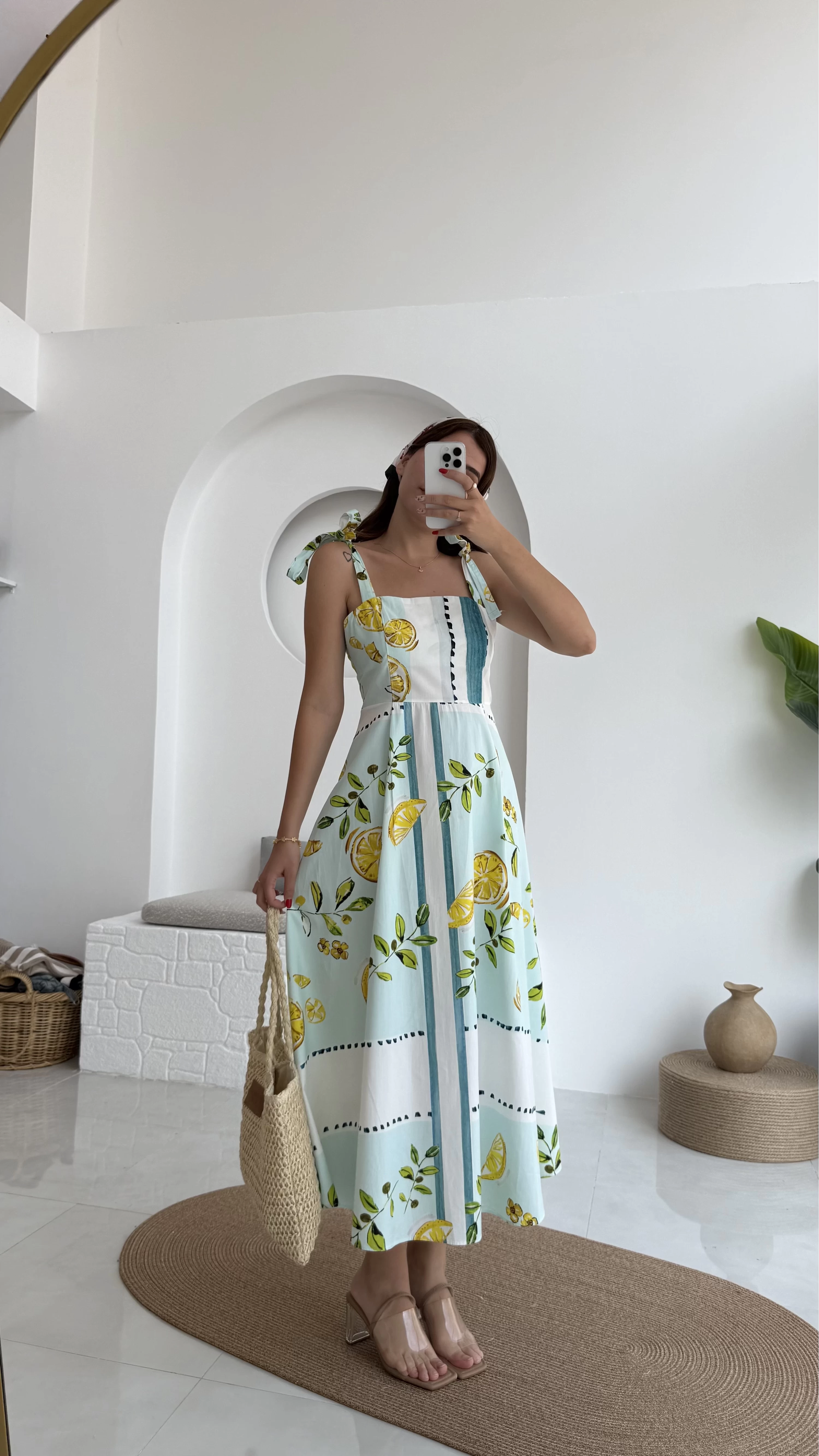 Positano Limon Detay Askıları Bağlamalı Elbise