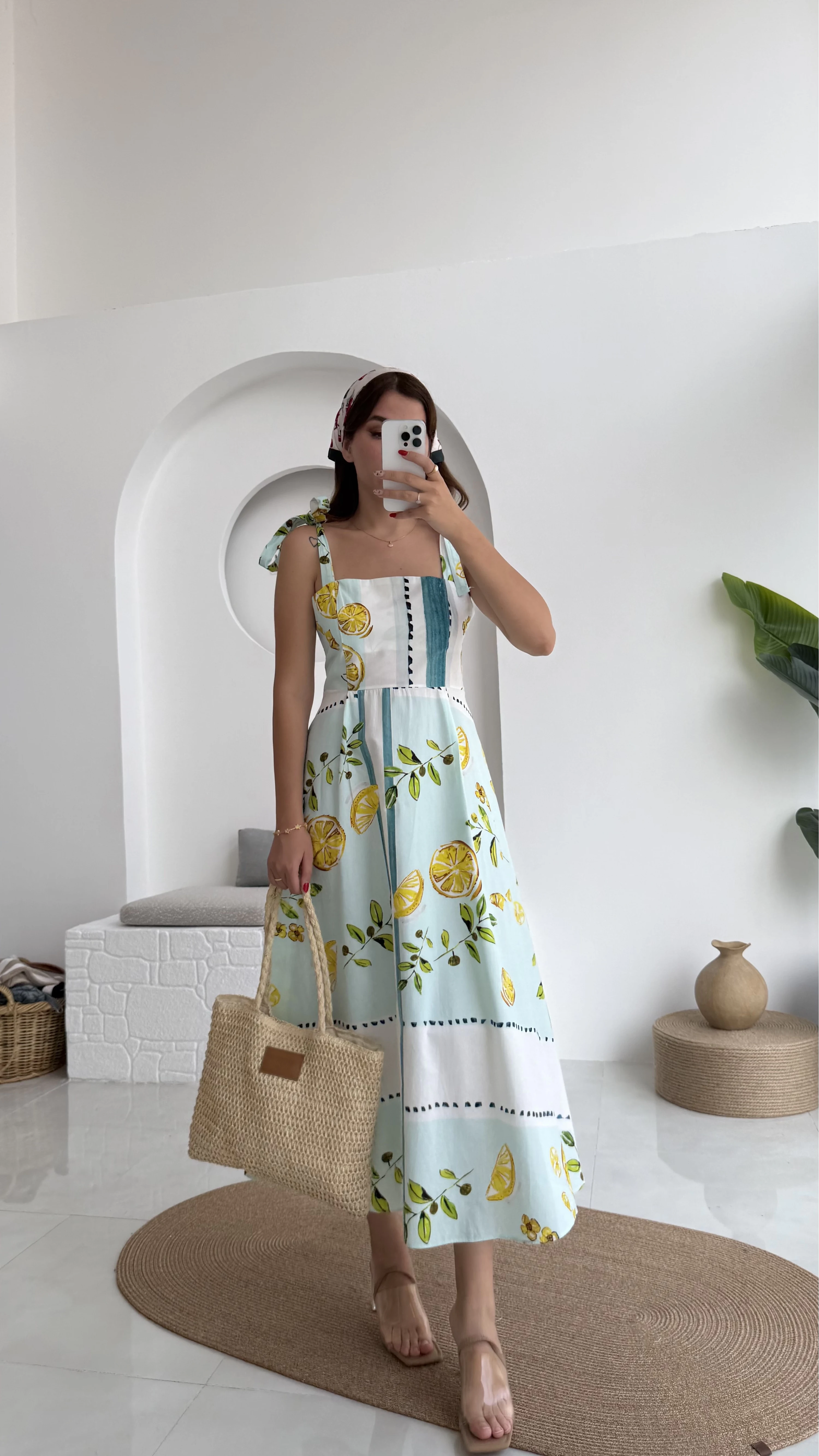 Positano Limon Detay Askıları Bağlamalı Elbise