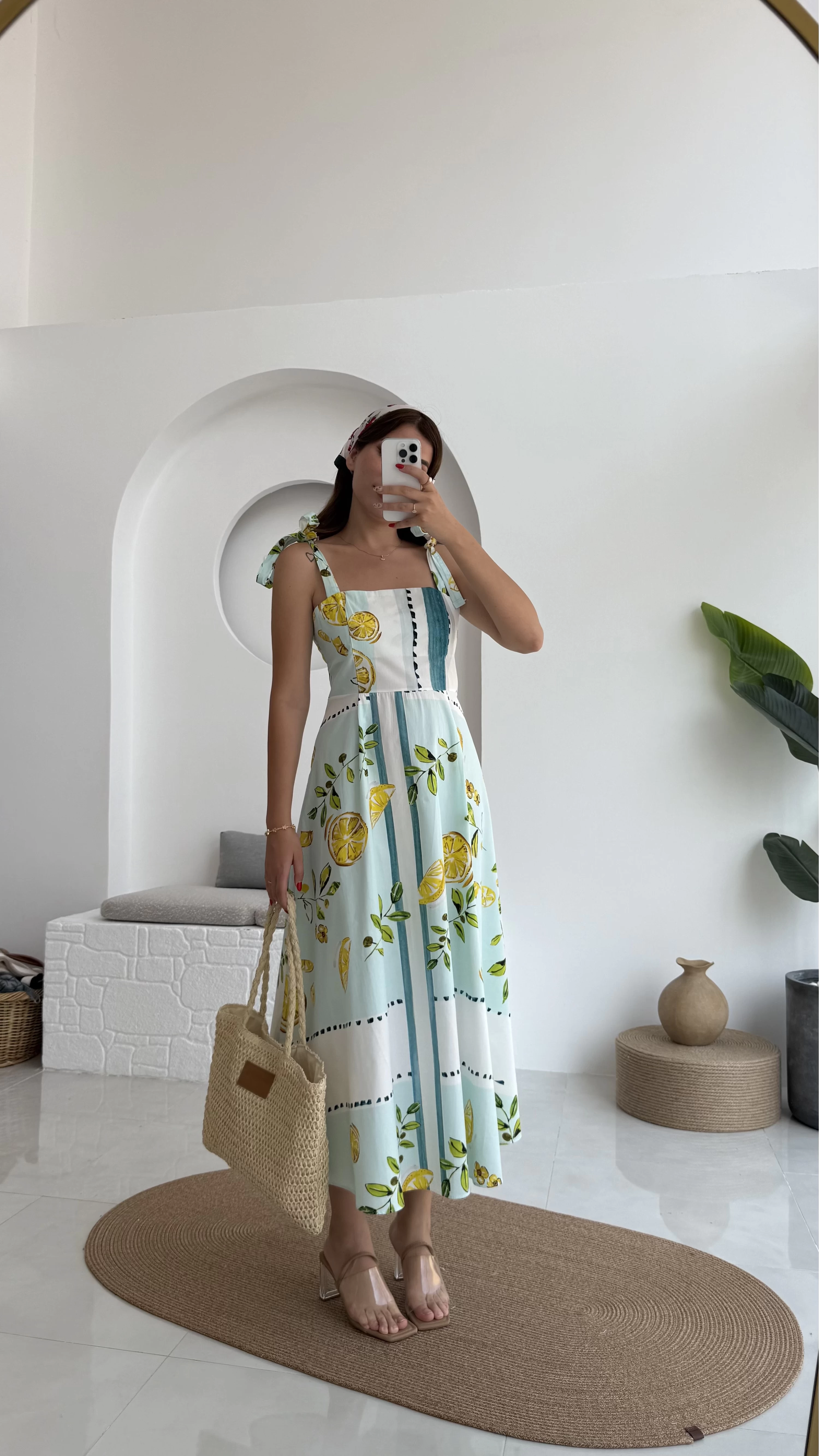 Positano Limon Detay Askıları Bağlamalı Elbise