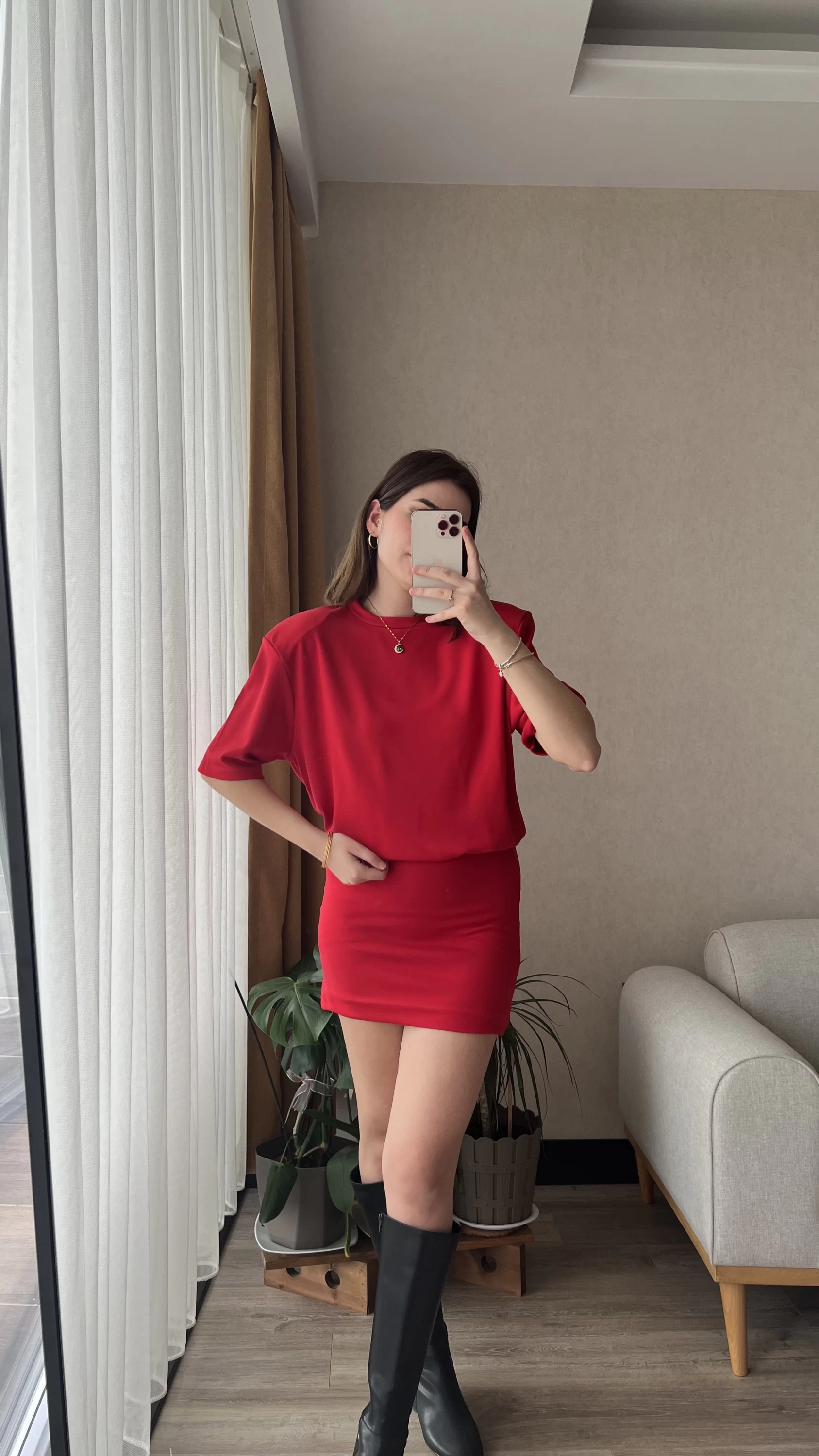 Premium Kırmızı Vatkalı Elbise