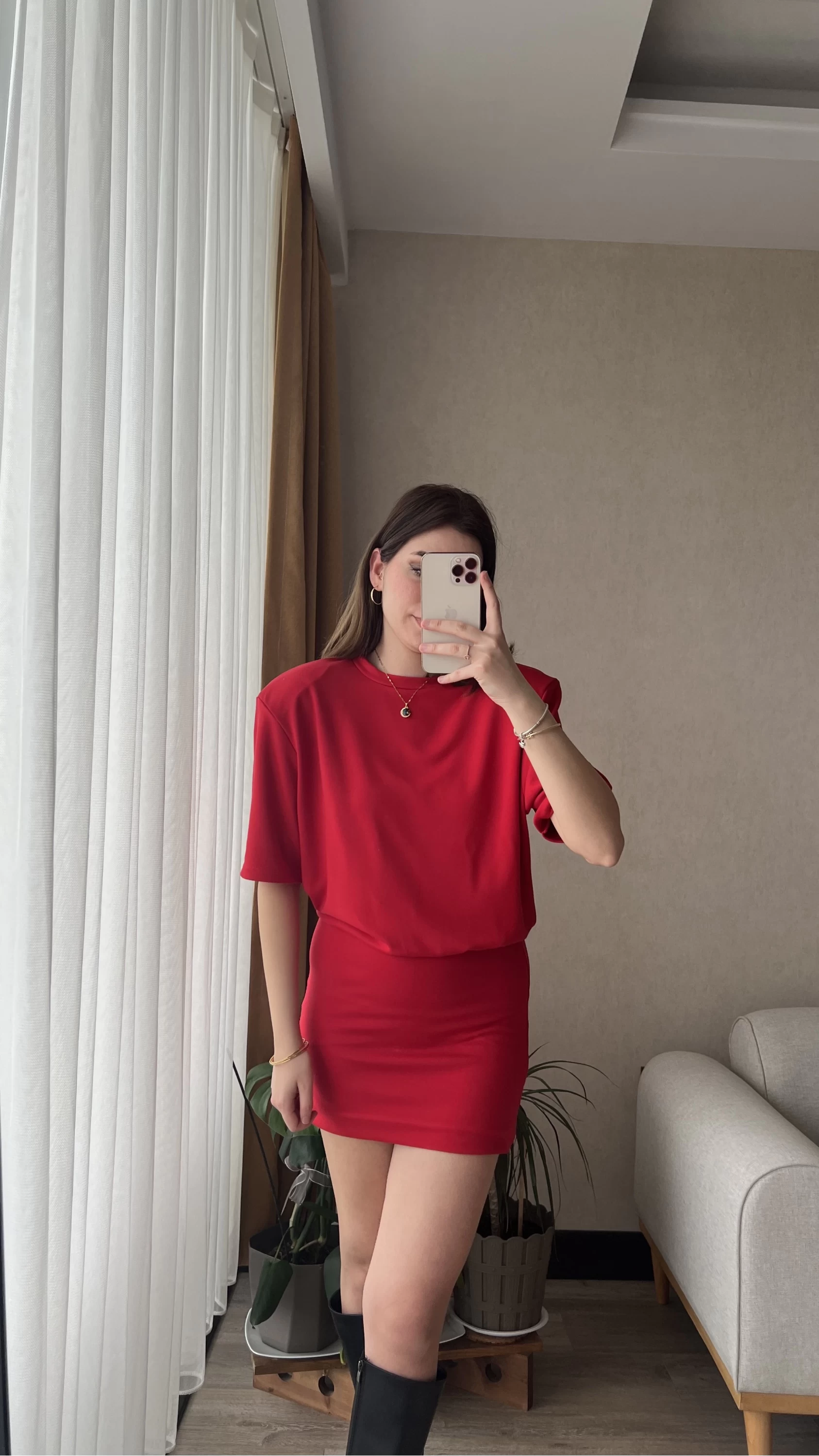 Premium Kırmızı Vatkalı Elbise