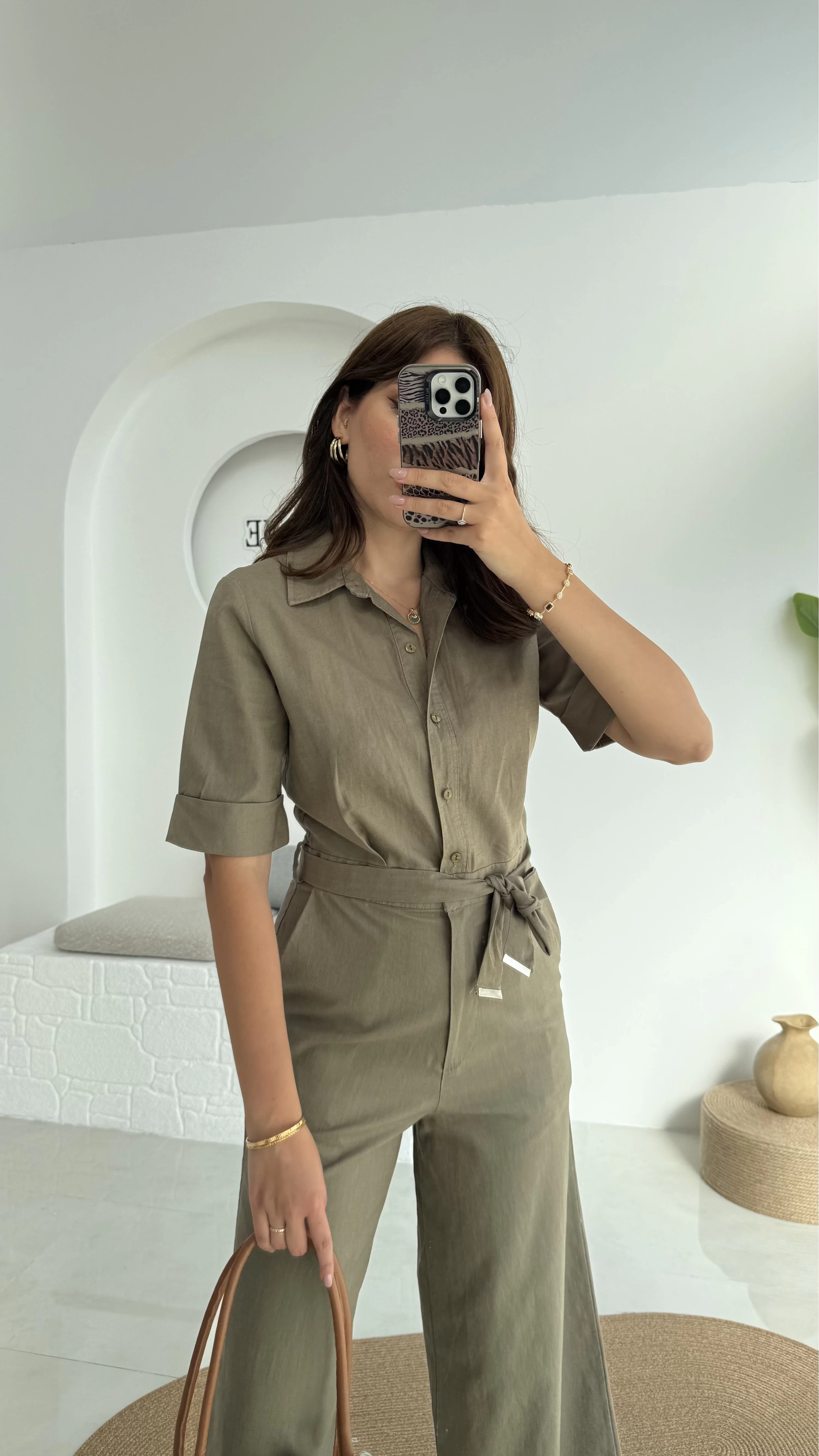 Premium Kuşaklı Uzun Tulum - Haki