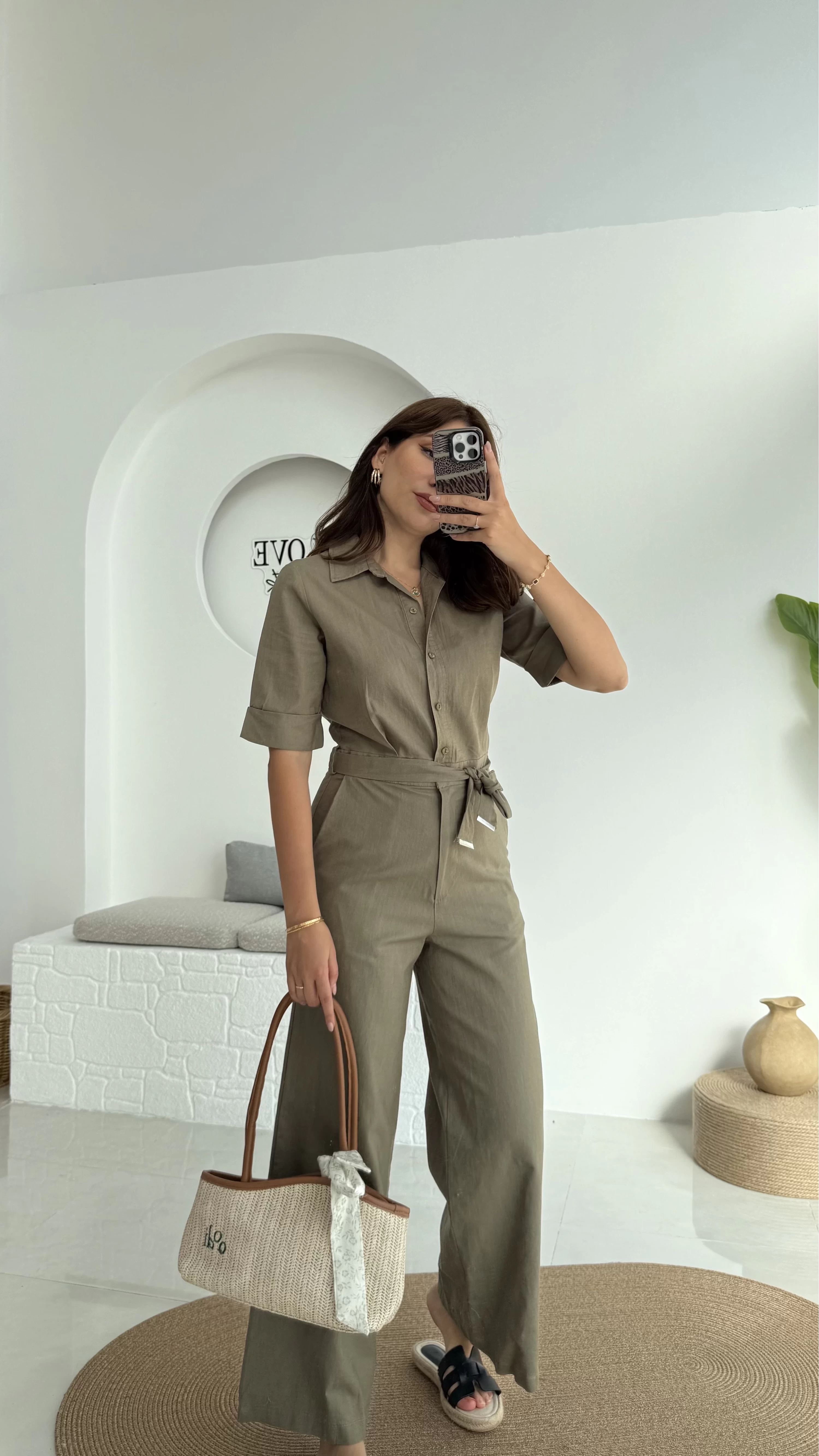 Premium Kuşaklı Uzun Tulum - Haki
