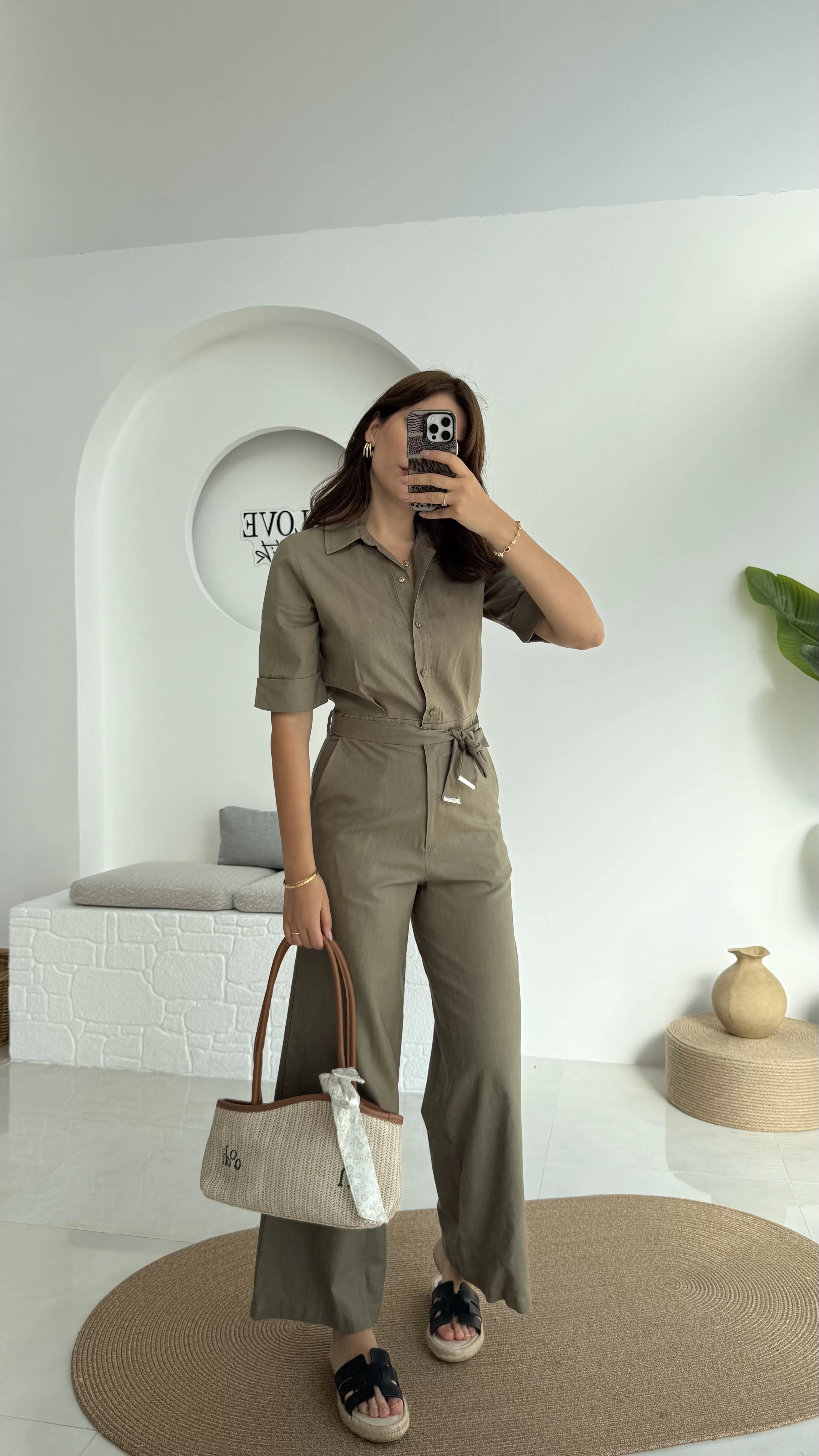Premium Kuşaklı Uzun Tulum - Haki
