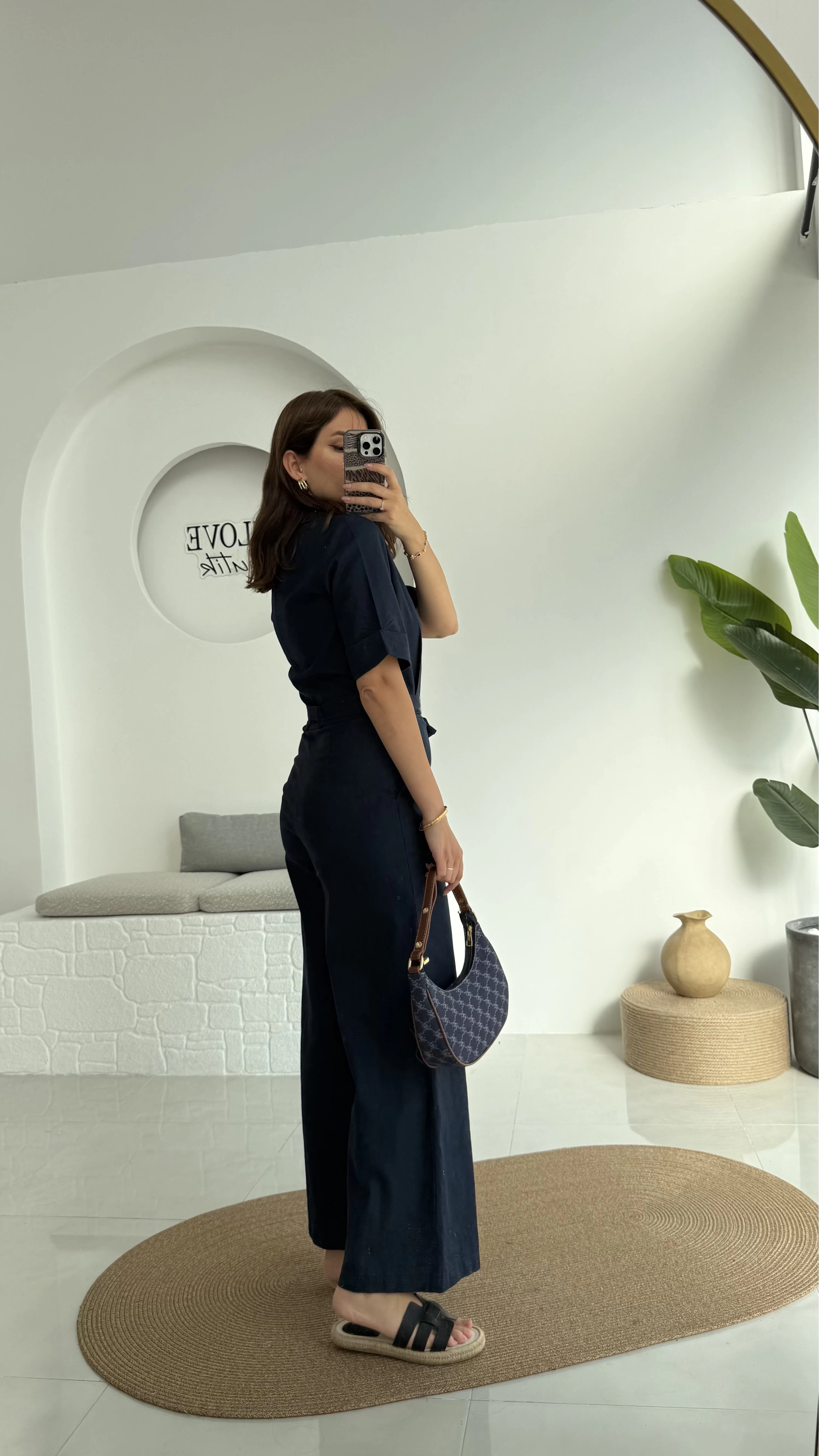 Premium Kuşaklı Uzun Tulum - Lacivert