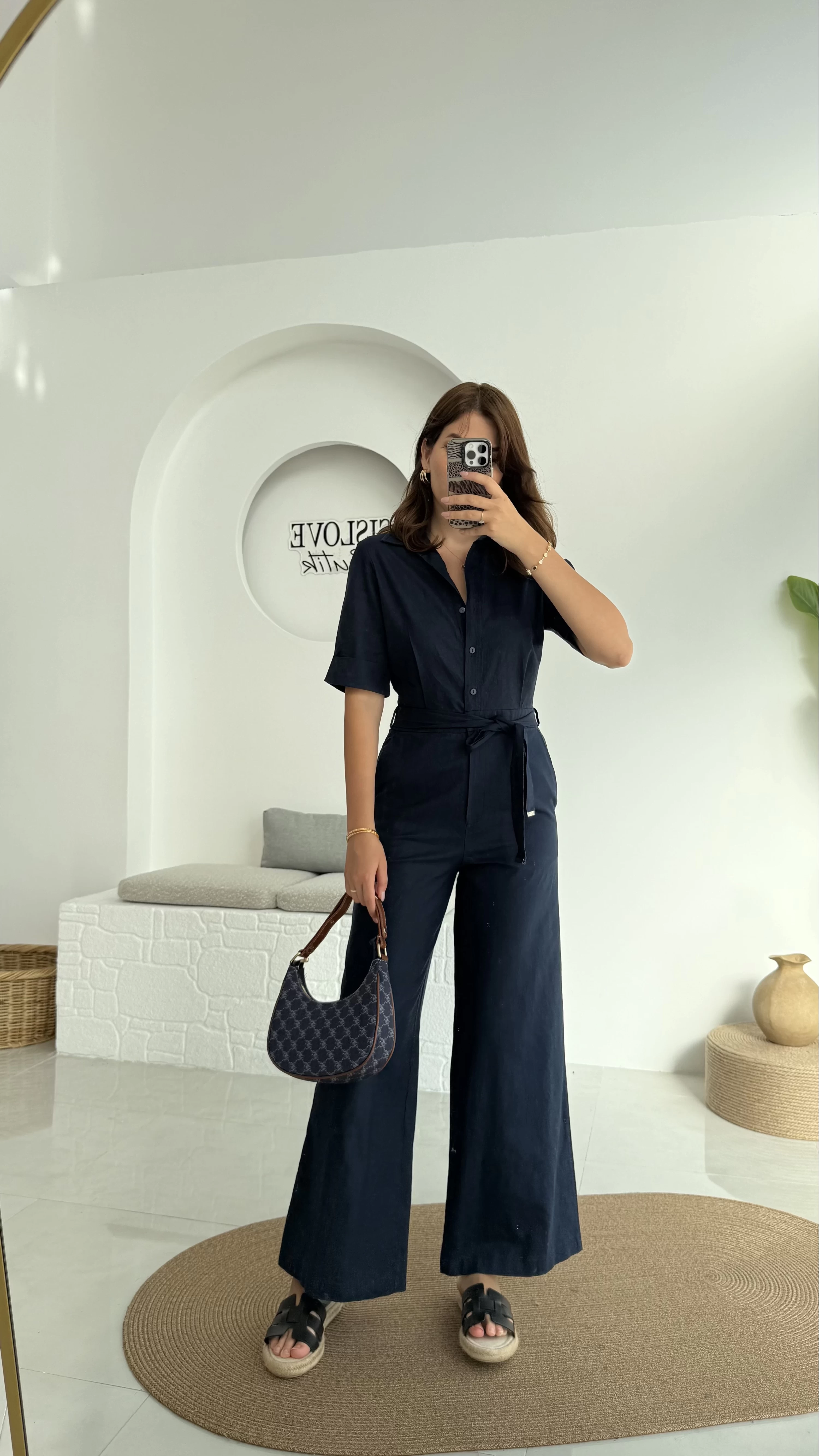 Premium Kuşaklı Uzun Tulum - Lacivert