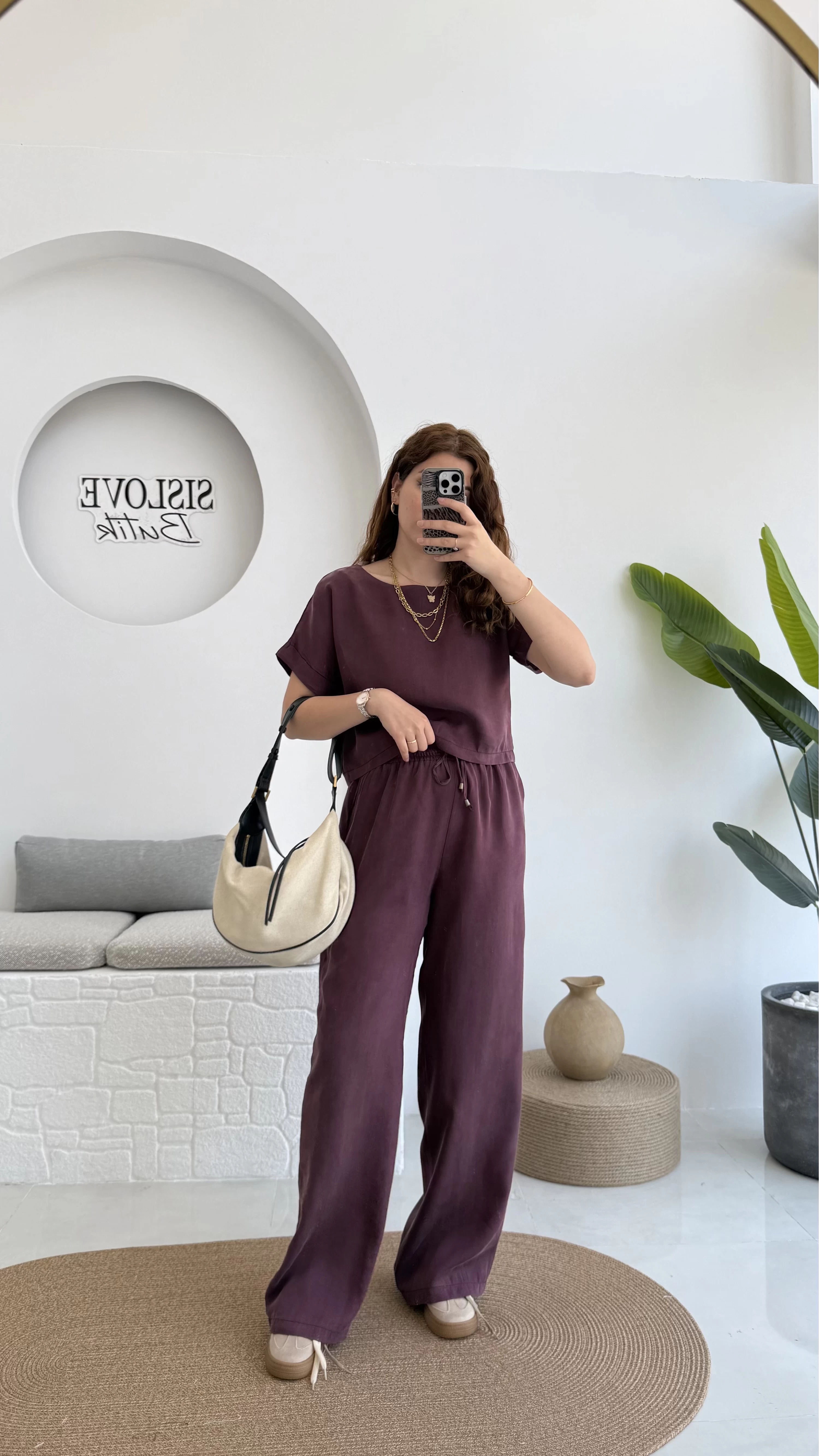 Premium Tensel Bluz Pantolon Takım - Bordo - 51163