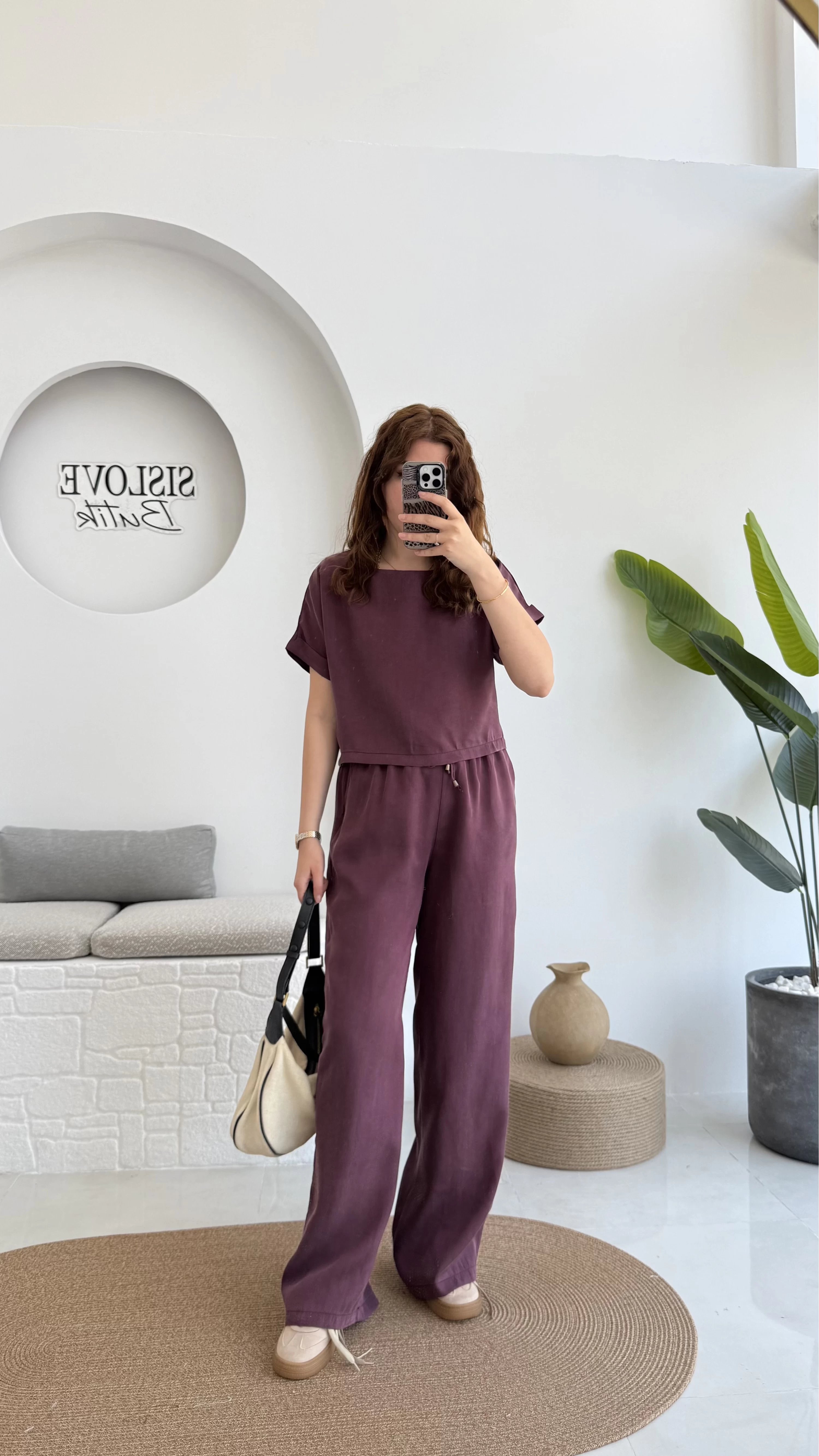 Premium Tensel Bluz Pantolon Takım - Bordo - 51163