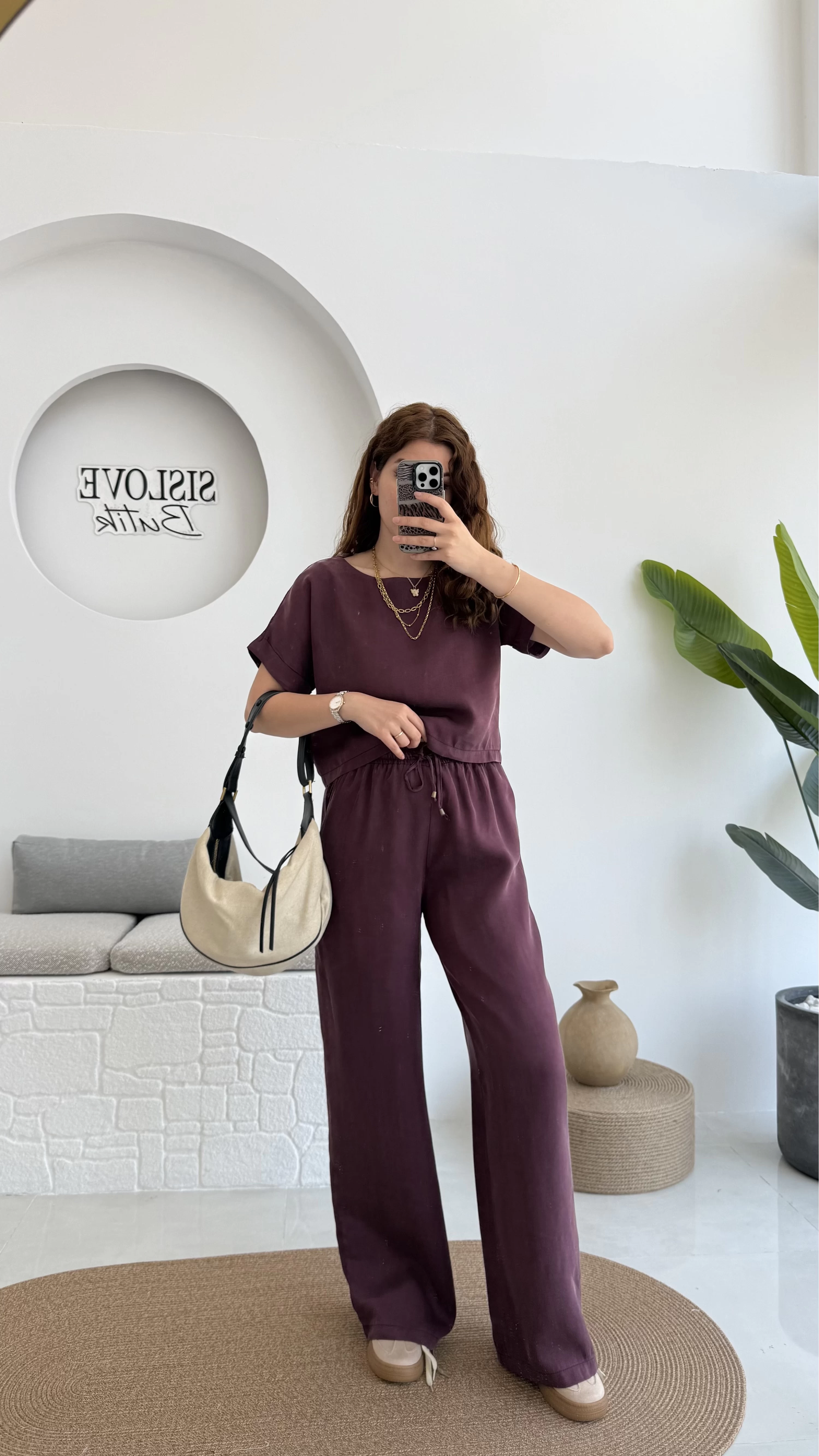 Premium Tensel Bluz Pantolon Takım - Bordo - 51163