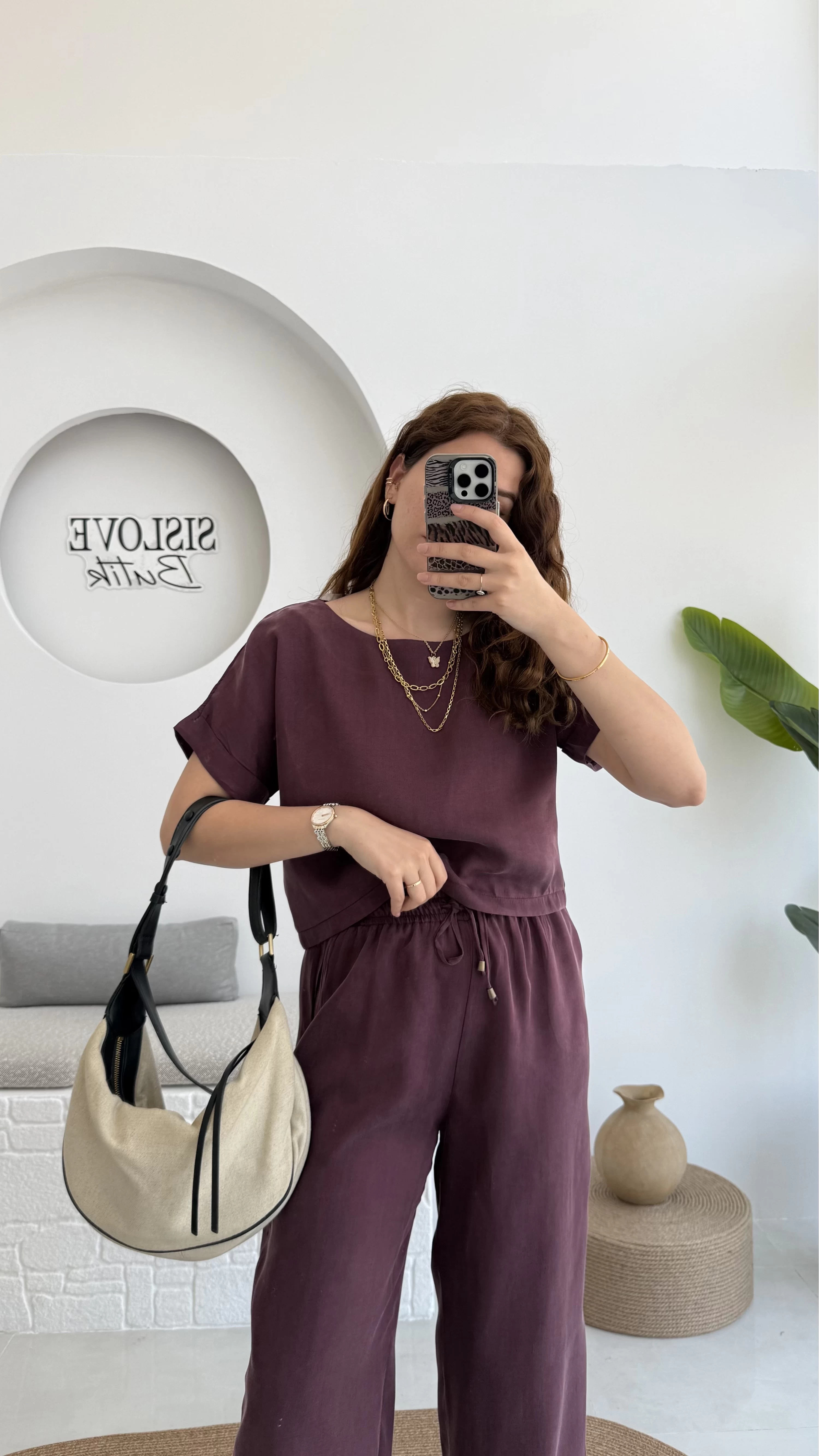 Premium Tensel Bluz Pantolon Takım - Bordo - 51163