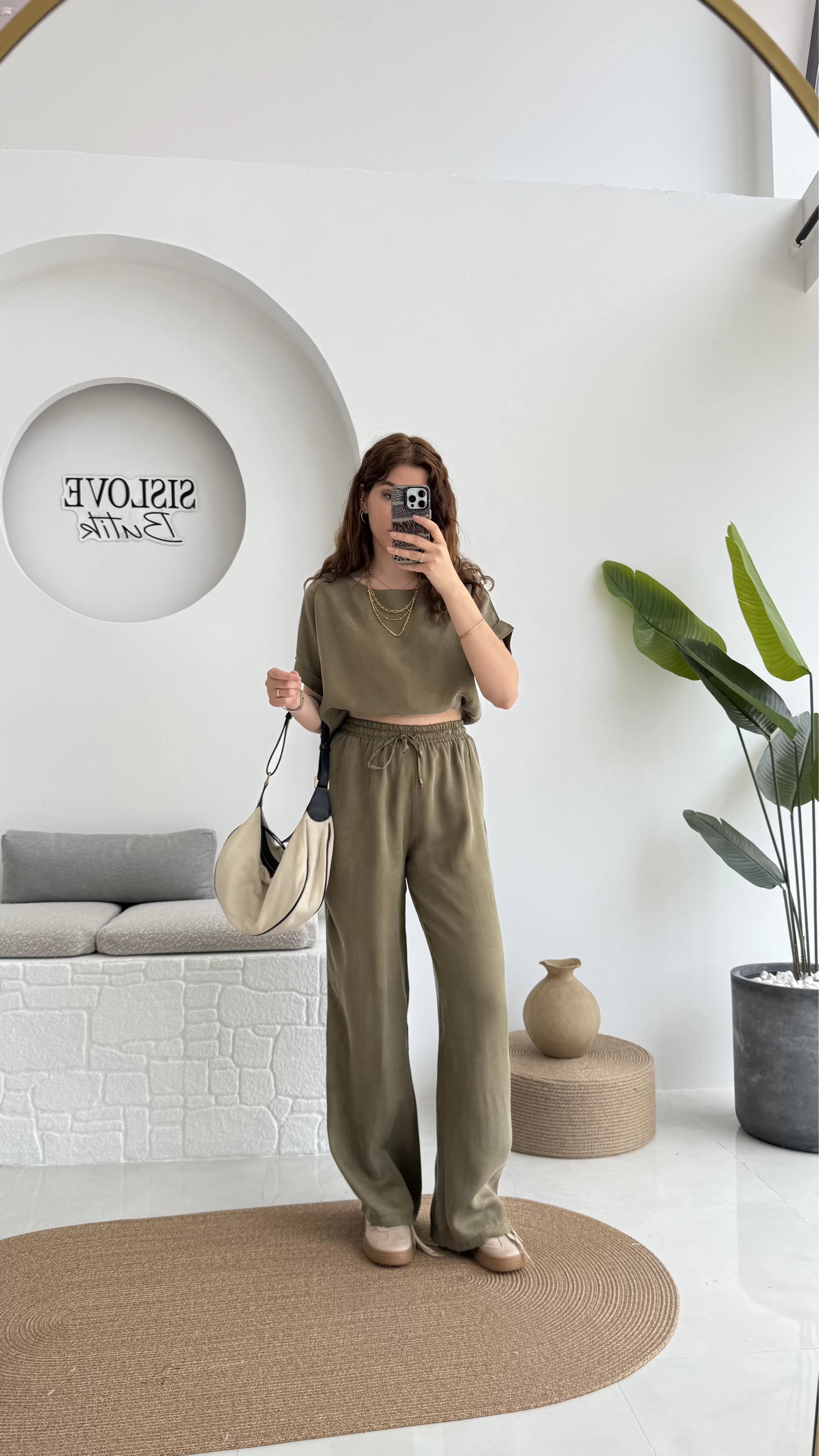 Premium Tensel Bluz Pantolon Takım - Haki - 51163