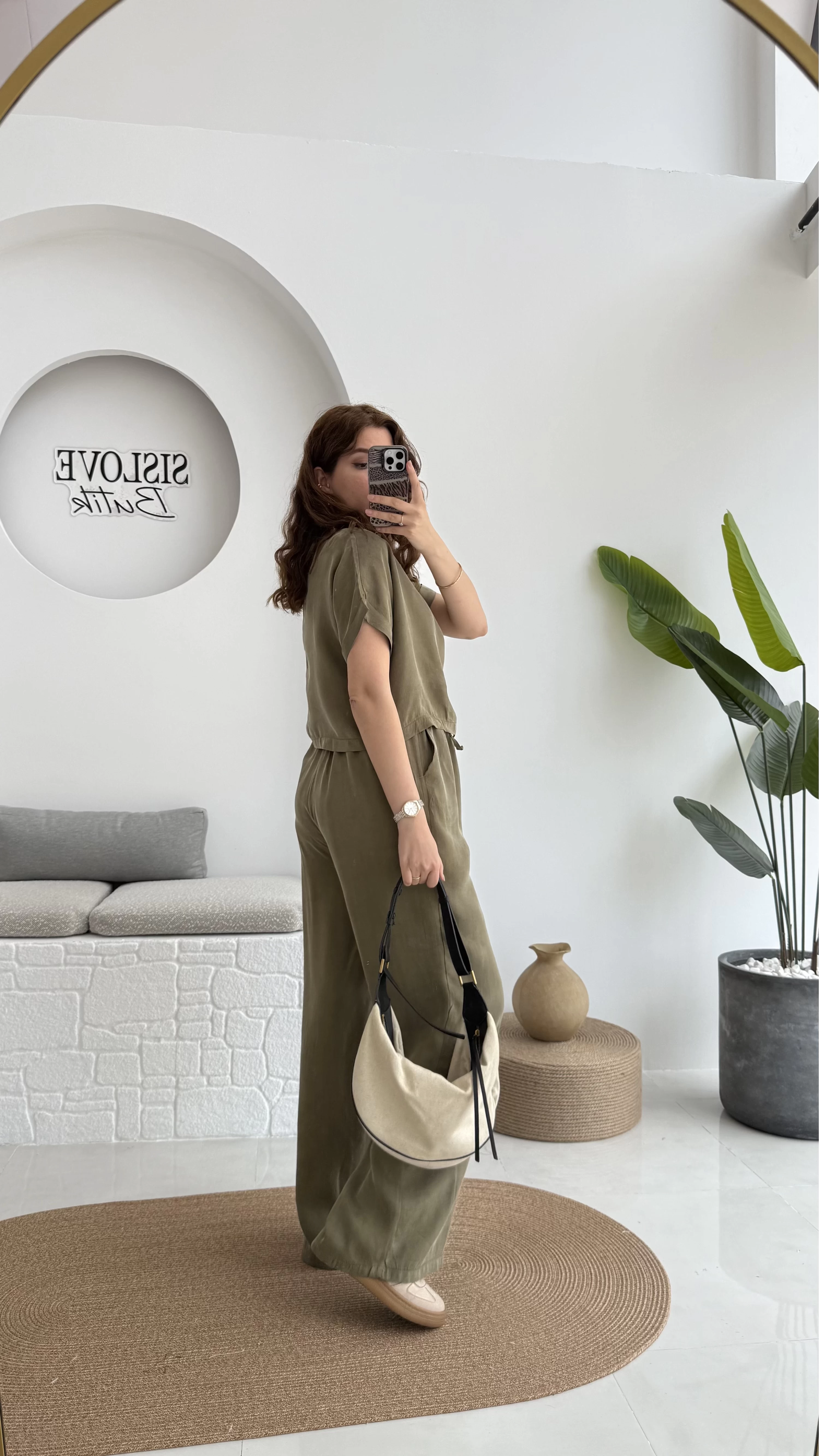 Premium Tensel Bluz Pantolon Takım - Haki - 51163