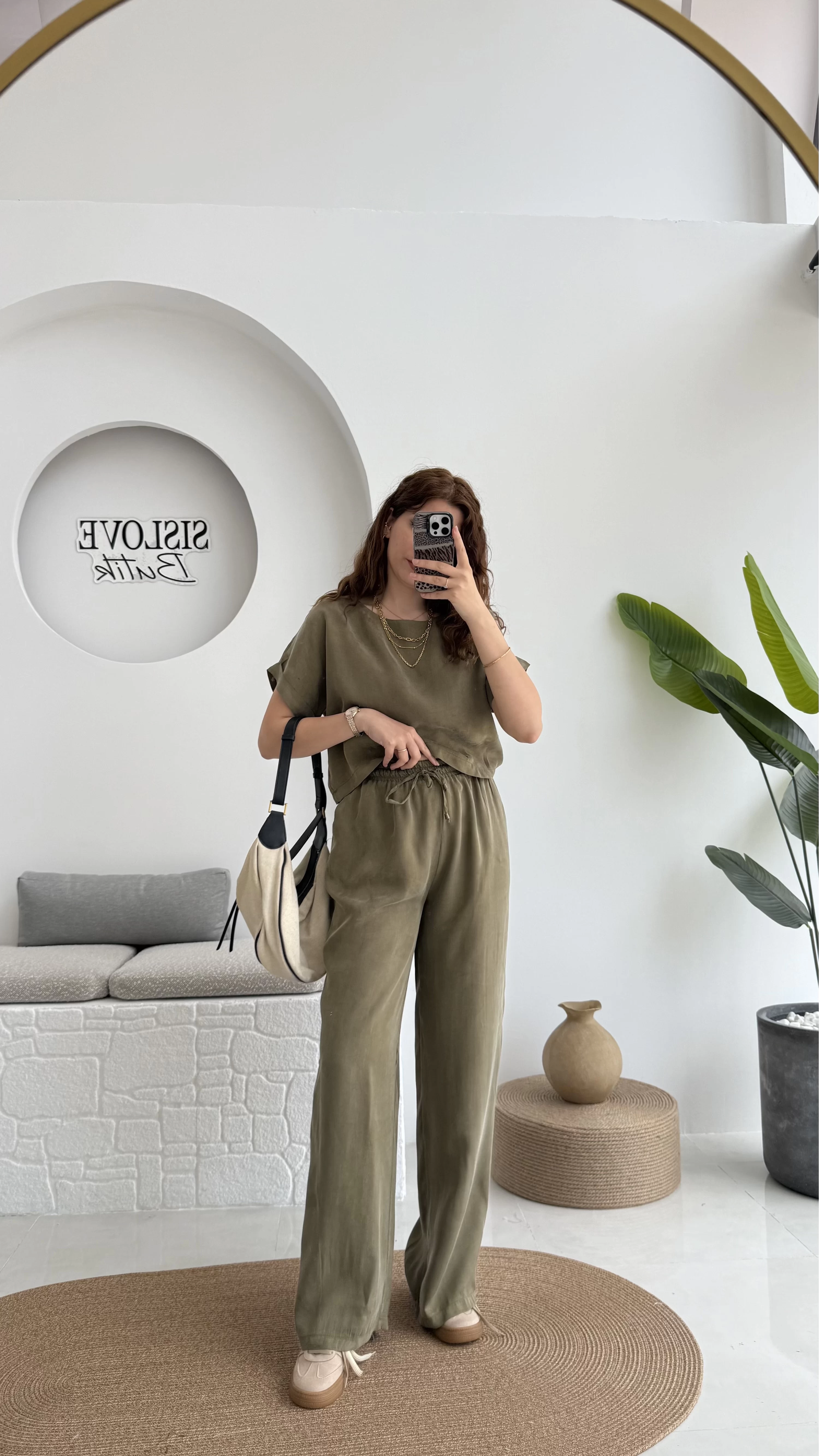 Premium Tensel Bluz Pantolon Takım - Haki - 51163
