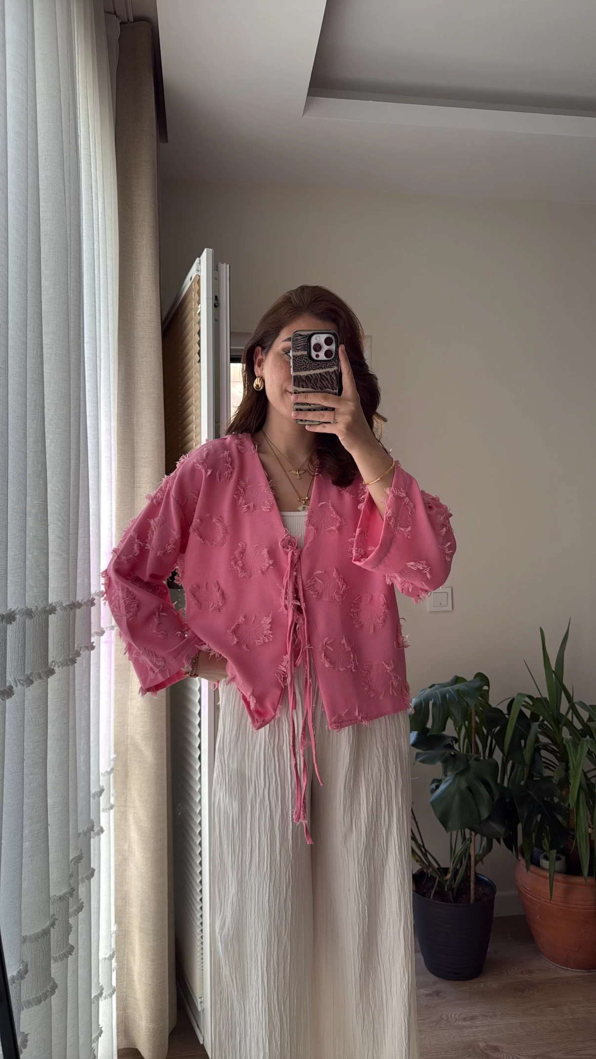 Püskül Detay Bağlamalı Gömlek Pembe
