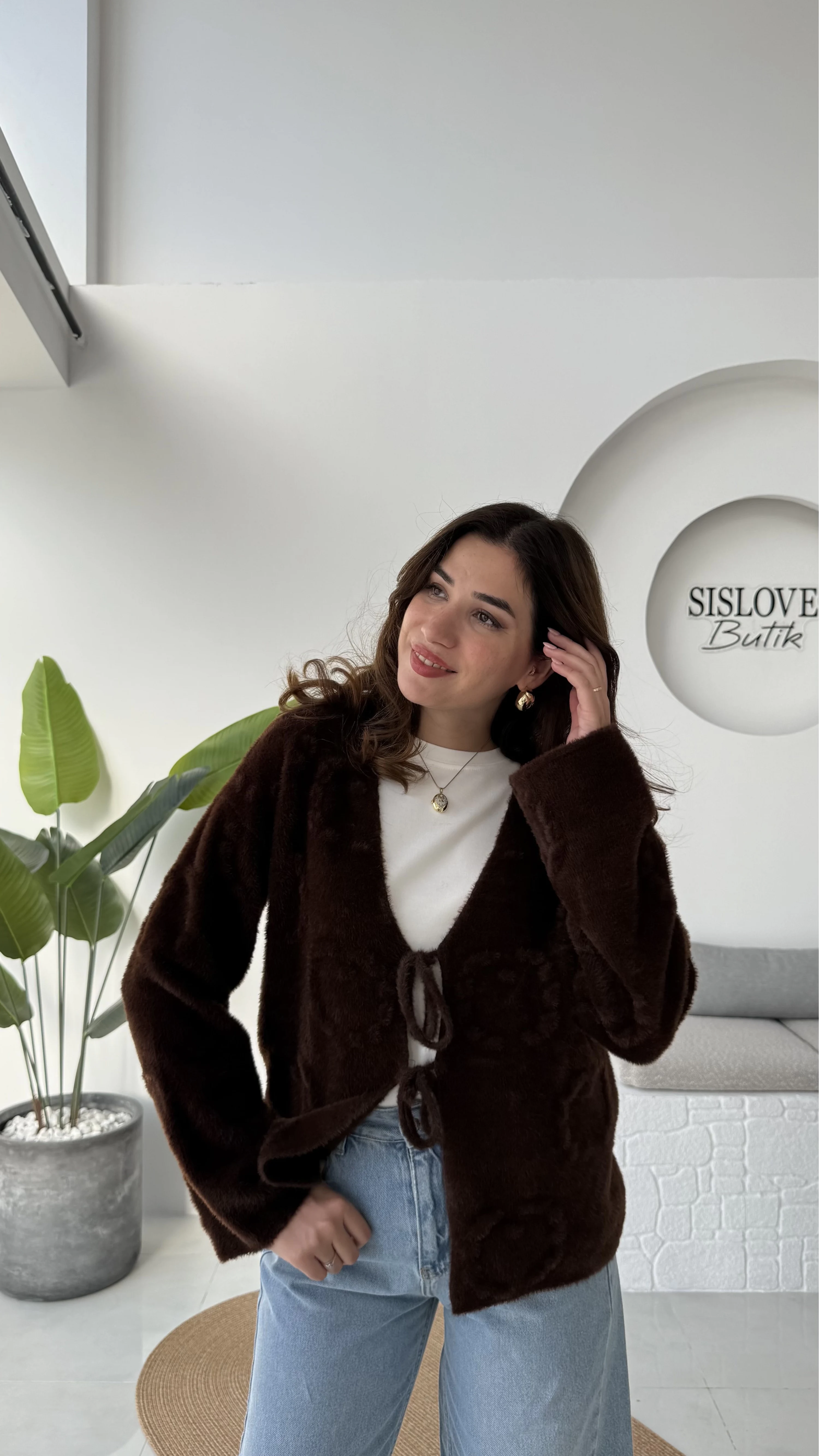 Püskül Yumoş Hırka - Kahve - Kod: 25030