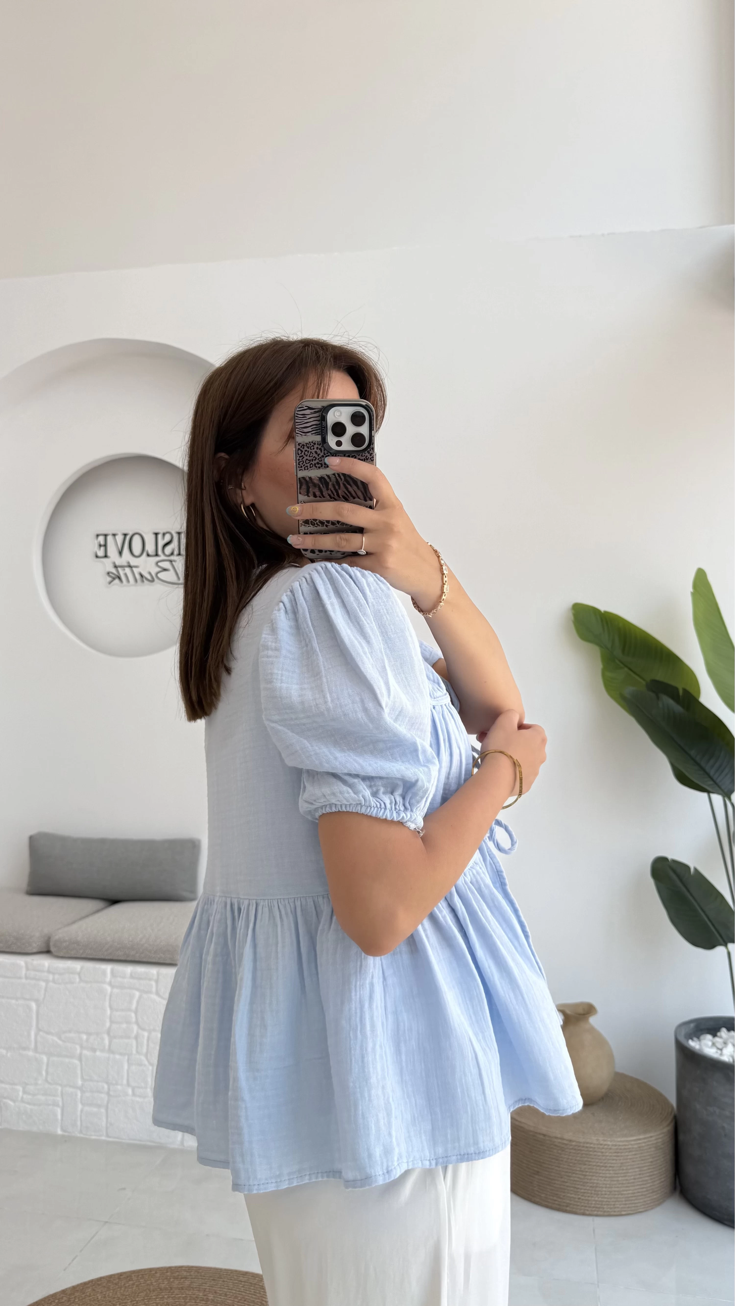 Rachel Bağlamalı Bluz Müslin Kumaş Bebe Mavisi