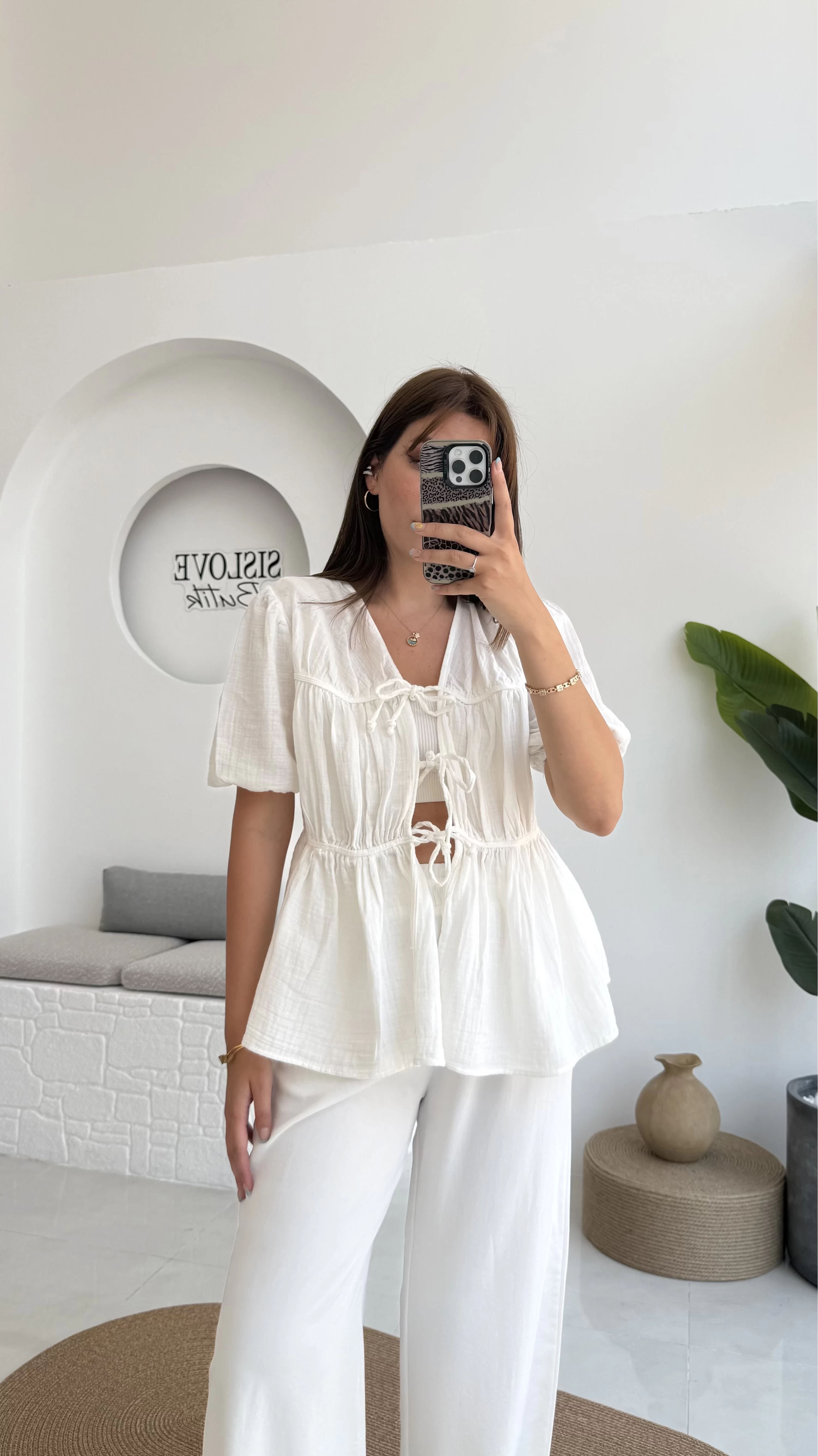 Rachel Bağlamalı Bluz Müslin Kumaş Beyaz