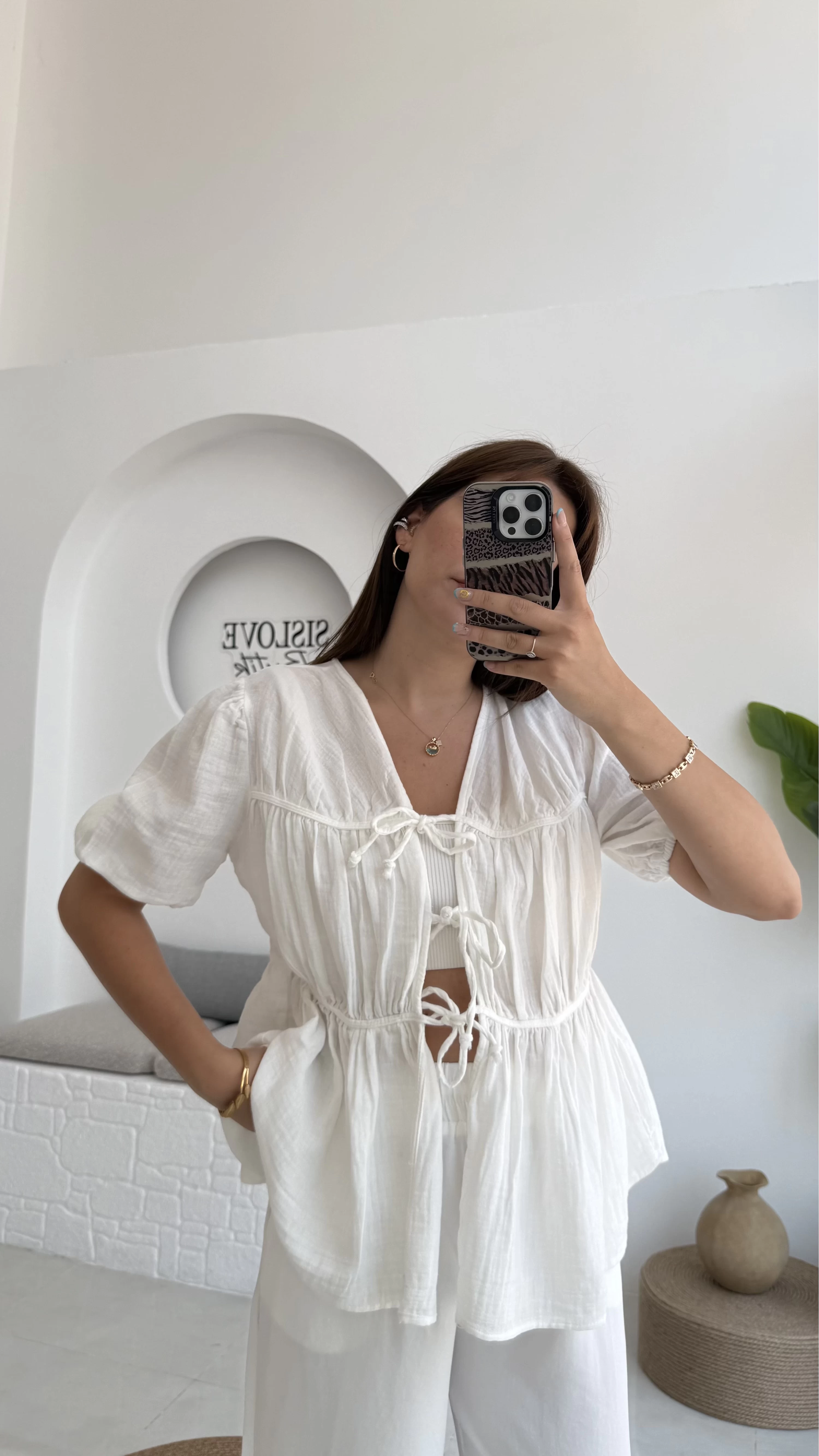 Rachel Bağlamalı Bluz Müslin Kumaş Beyaz