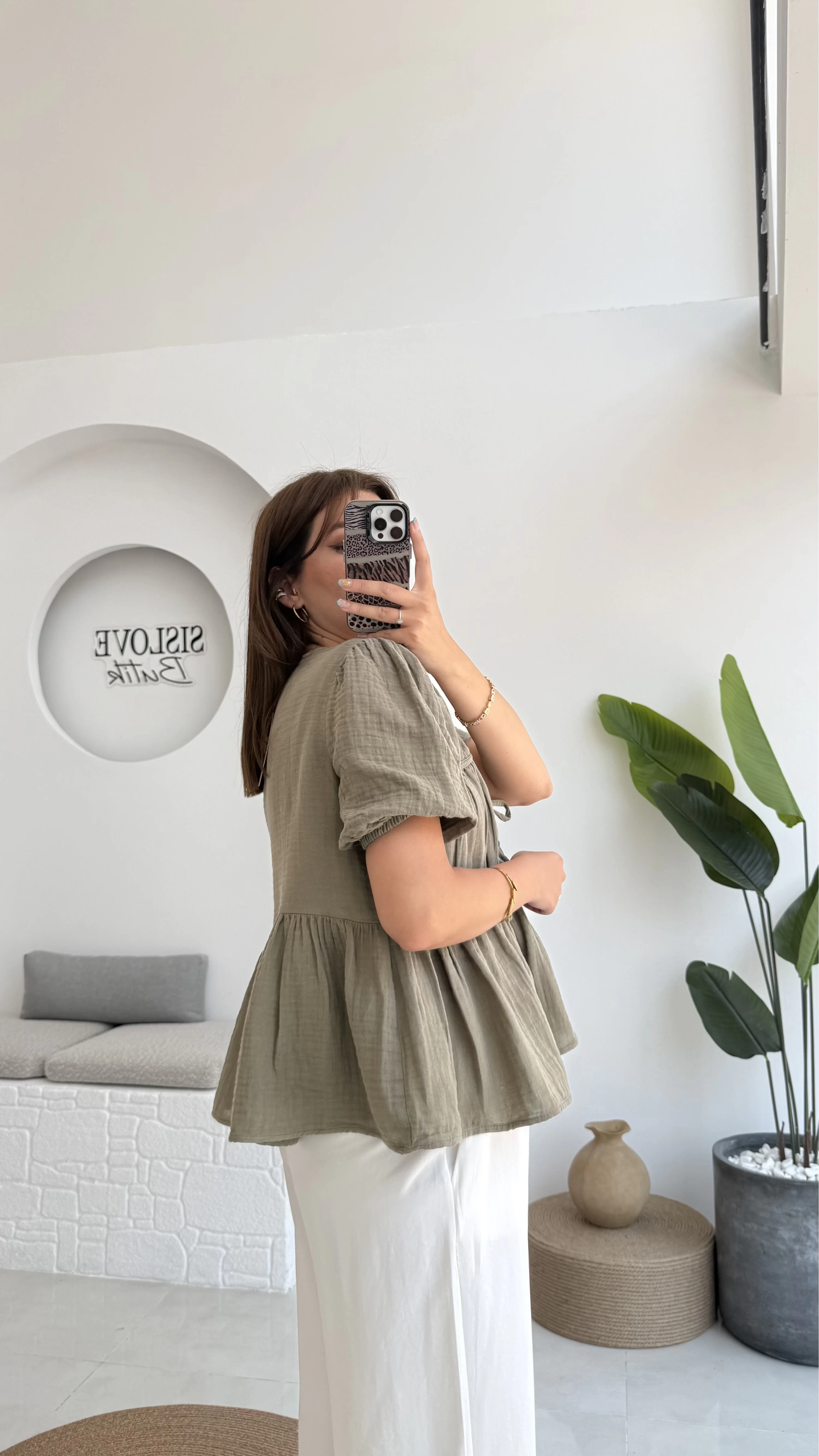 Rachel Bağlamalı Bluz Müslin Kumaş Haki