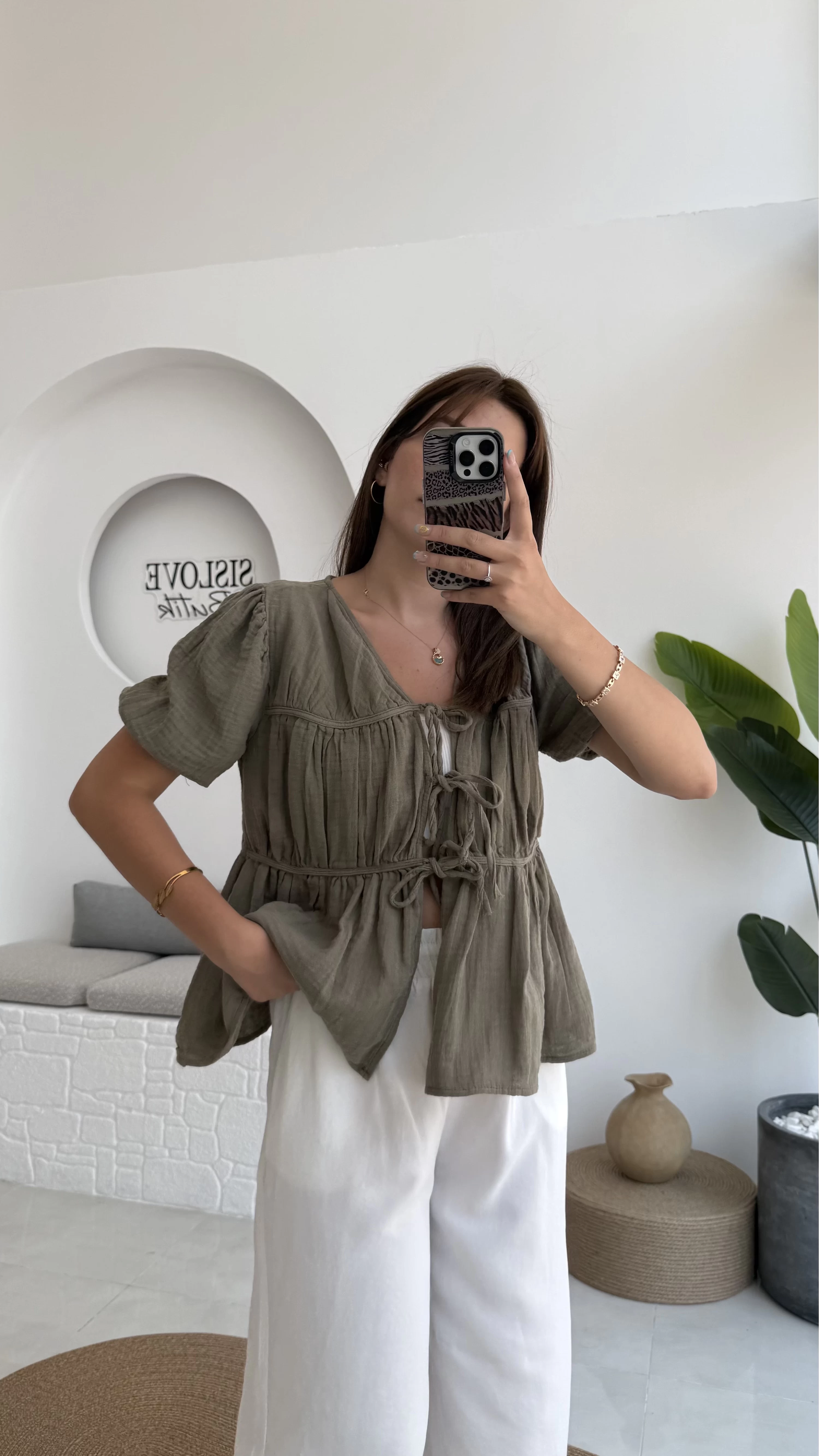 Rachel Bağlamalı Bluz Müslin Kumaş Haki