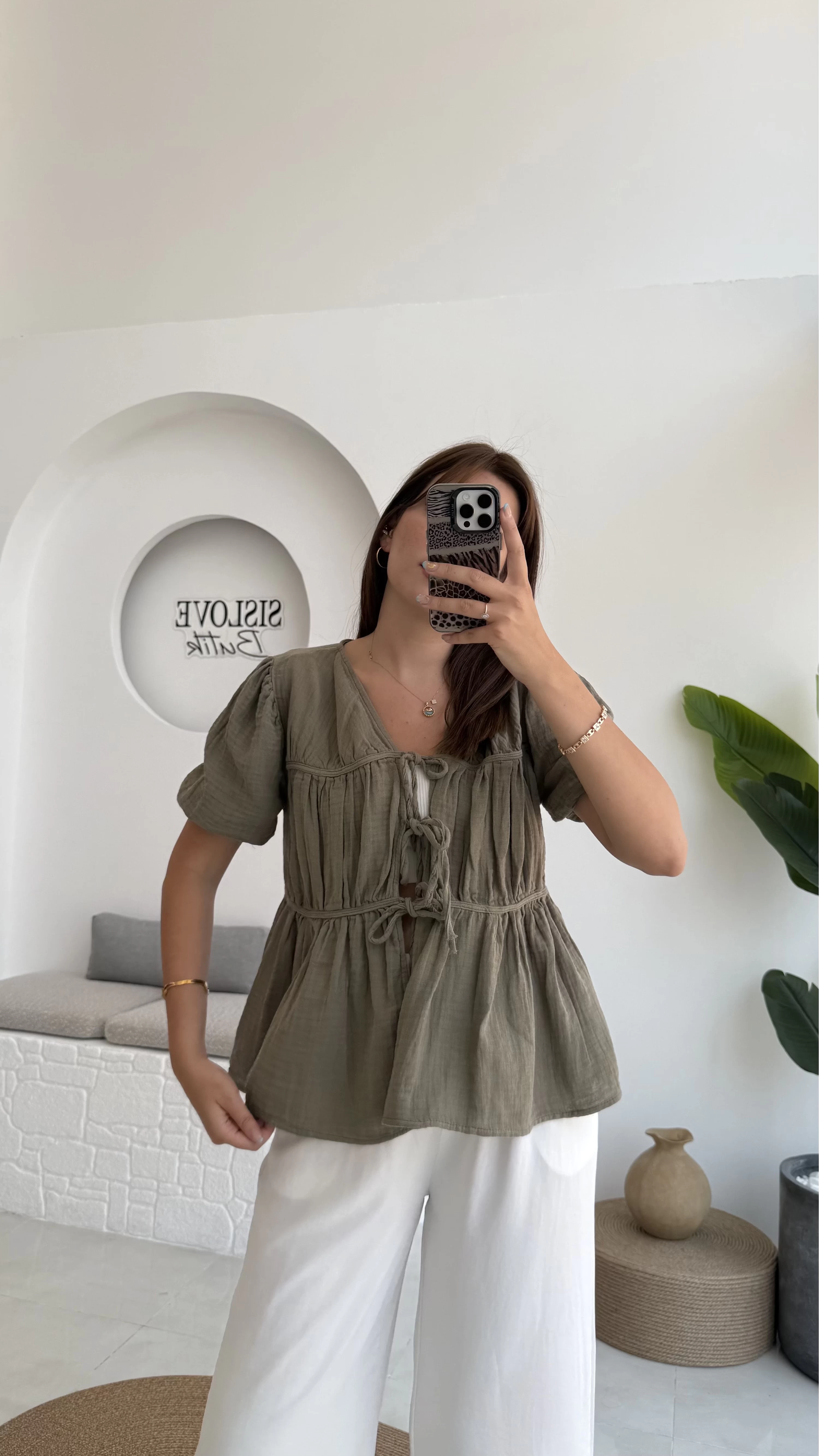 Rachel Bağlamalı Bluz Müslin Kumaş Haki