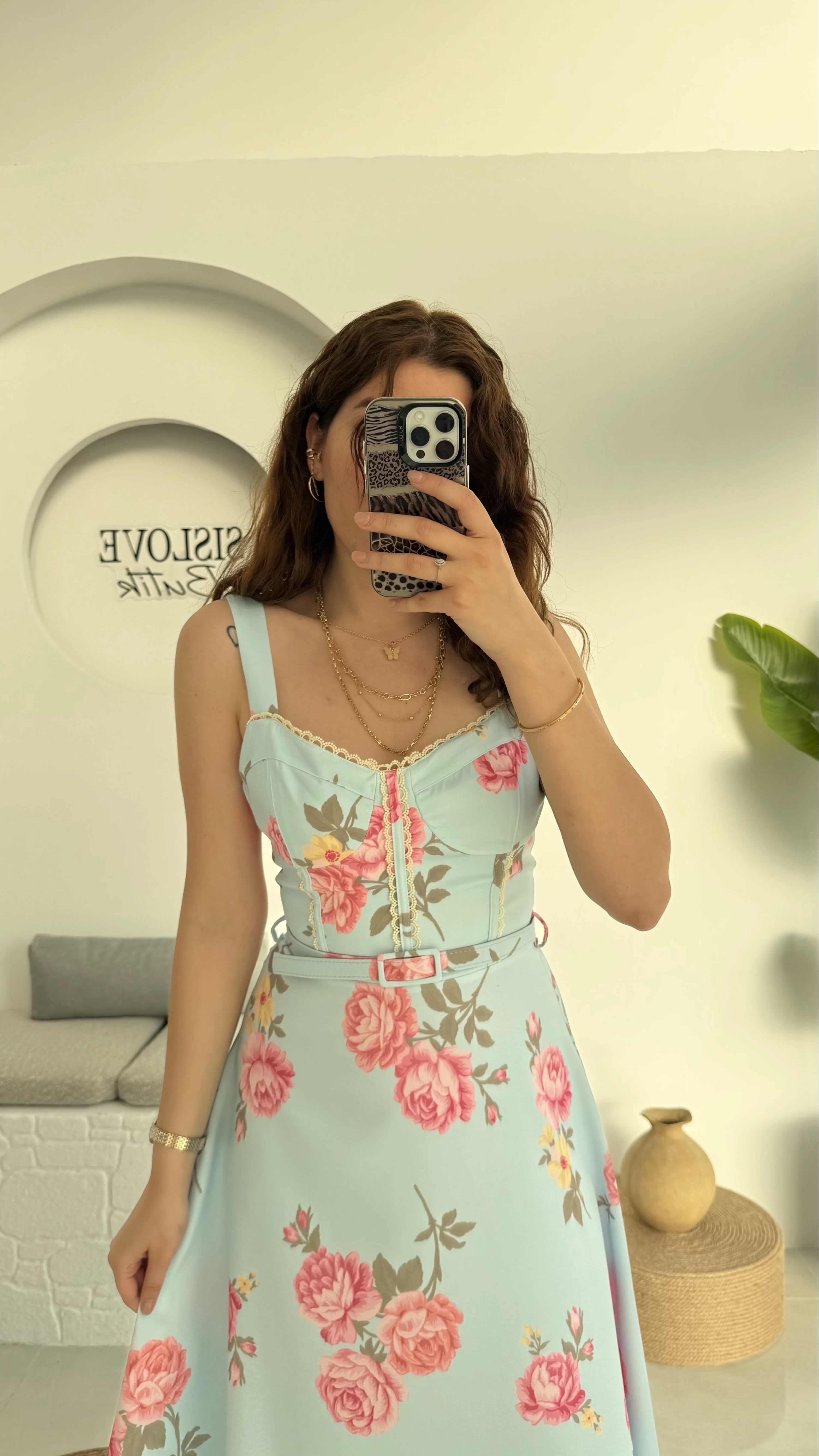 Rosa Kemerli Elbise - Bebe Mavisi - 8582