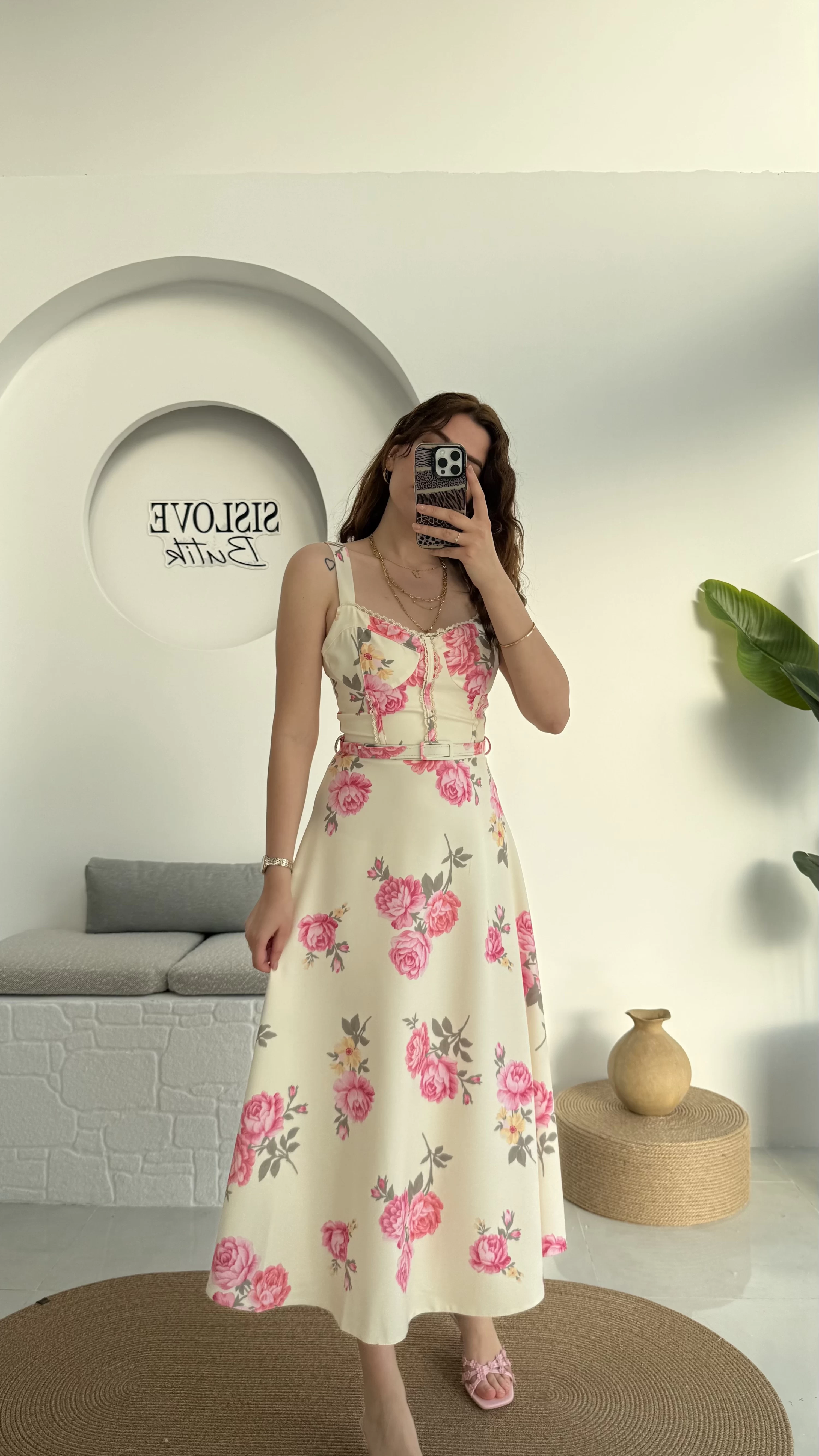 Rosa Kemerli Elbise - Ekru - 8582