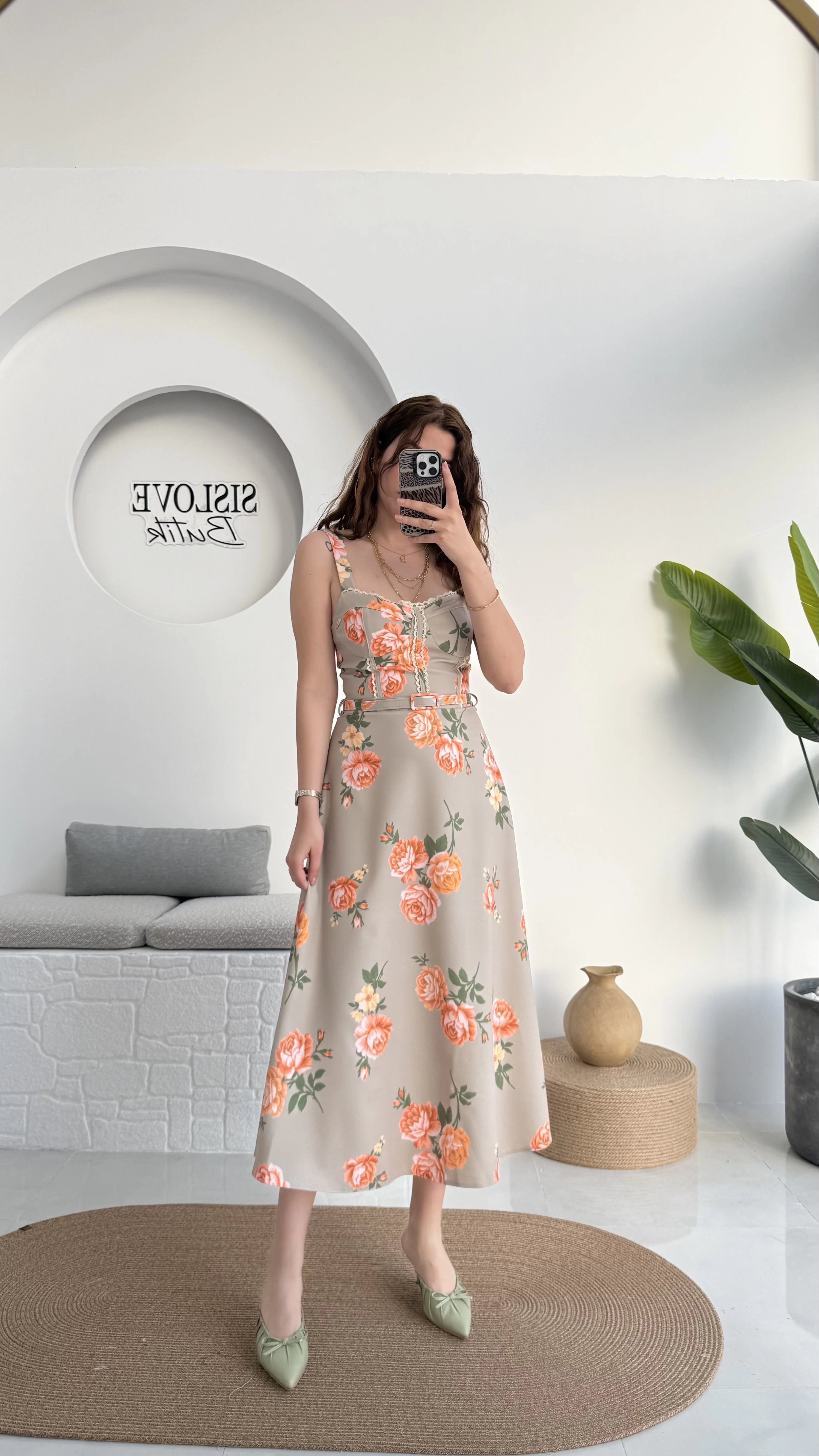 Rosa Kemerli Elbise - Haki - 8582
