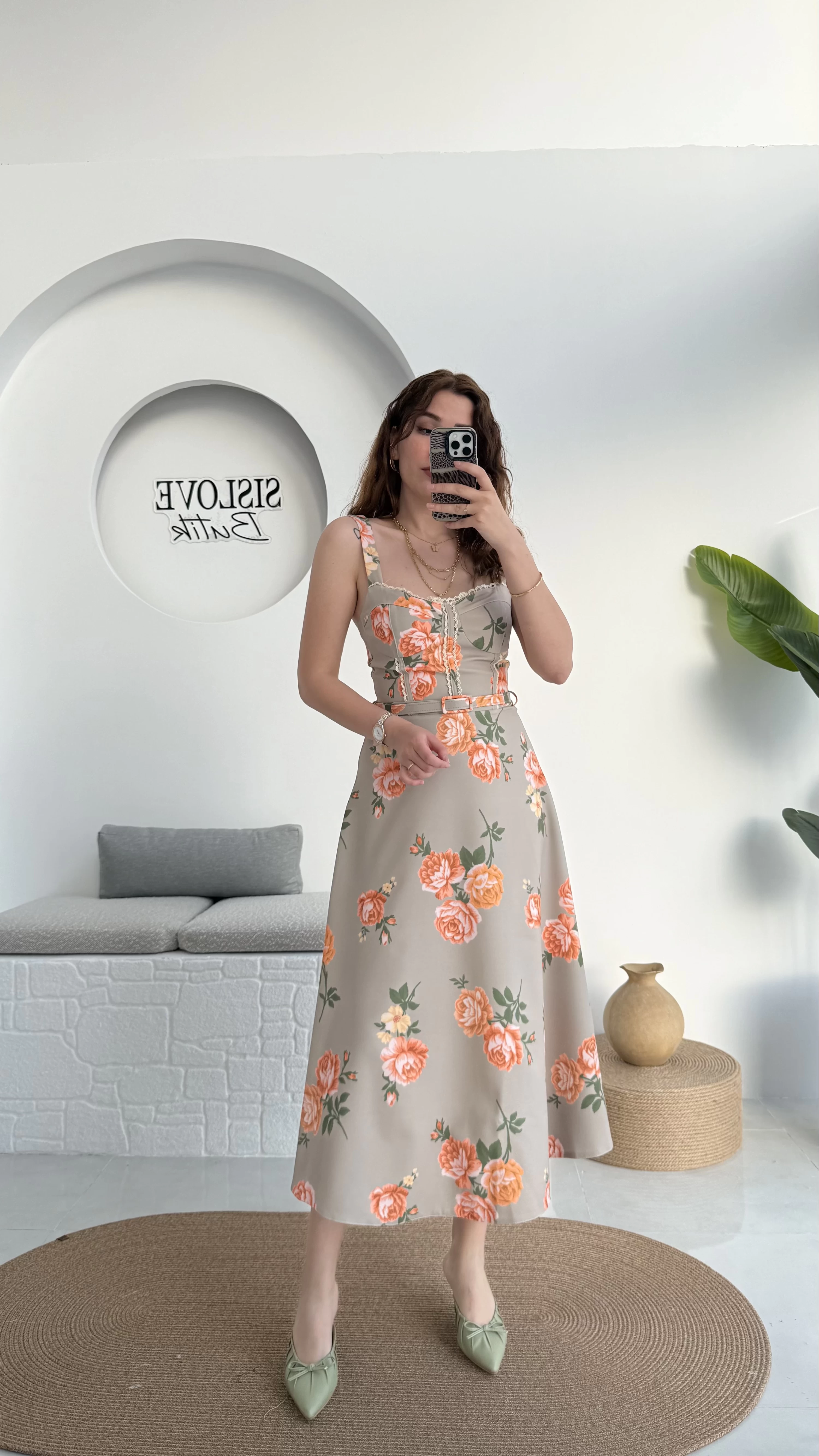 Rosa Kemerli Elbise - Haki - 8582