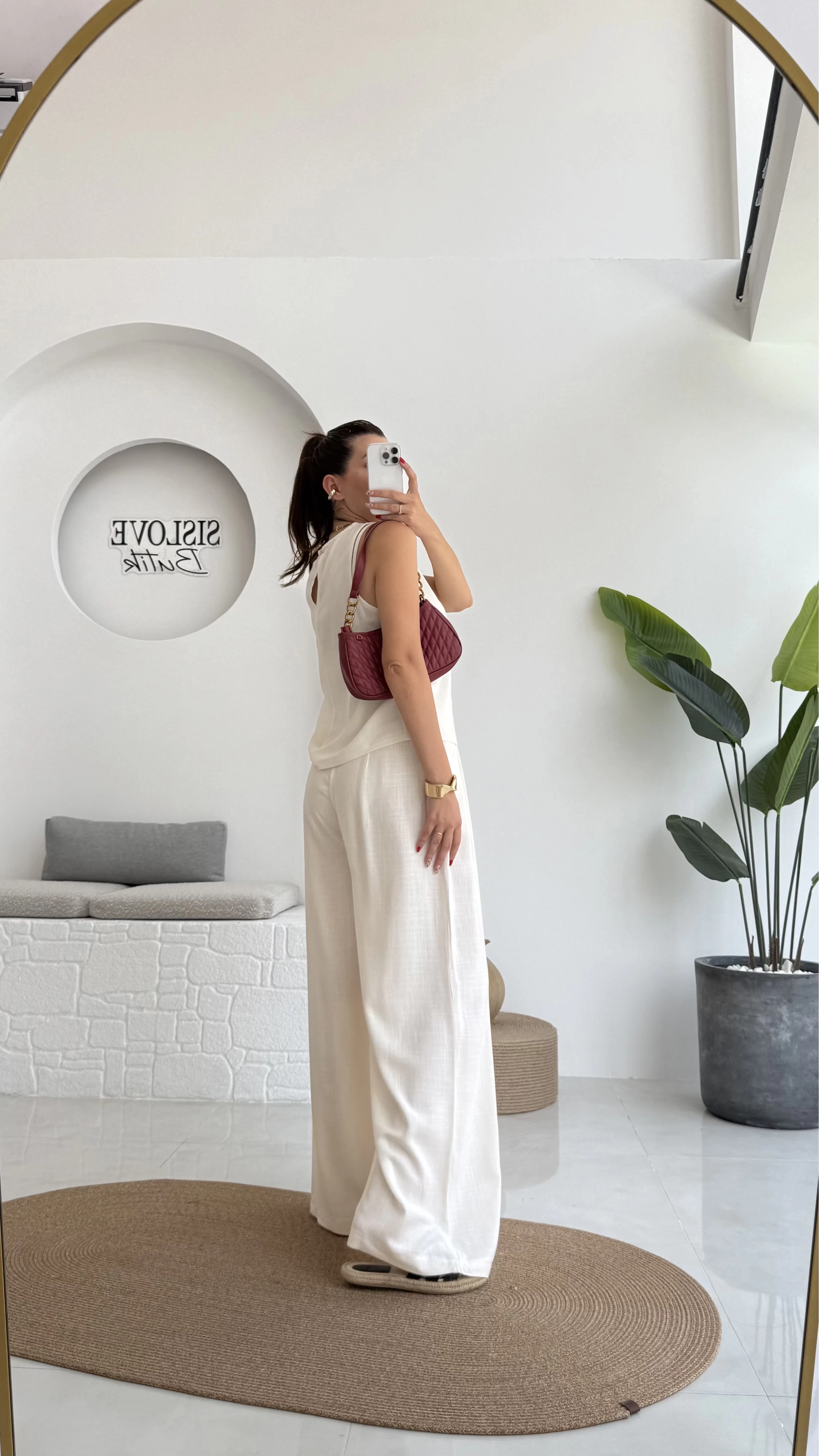 Ruby Sıfır Kol Bluz Pantolon Takım - Ekru - 7143