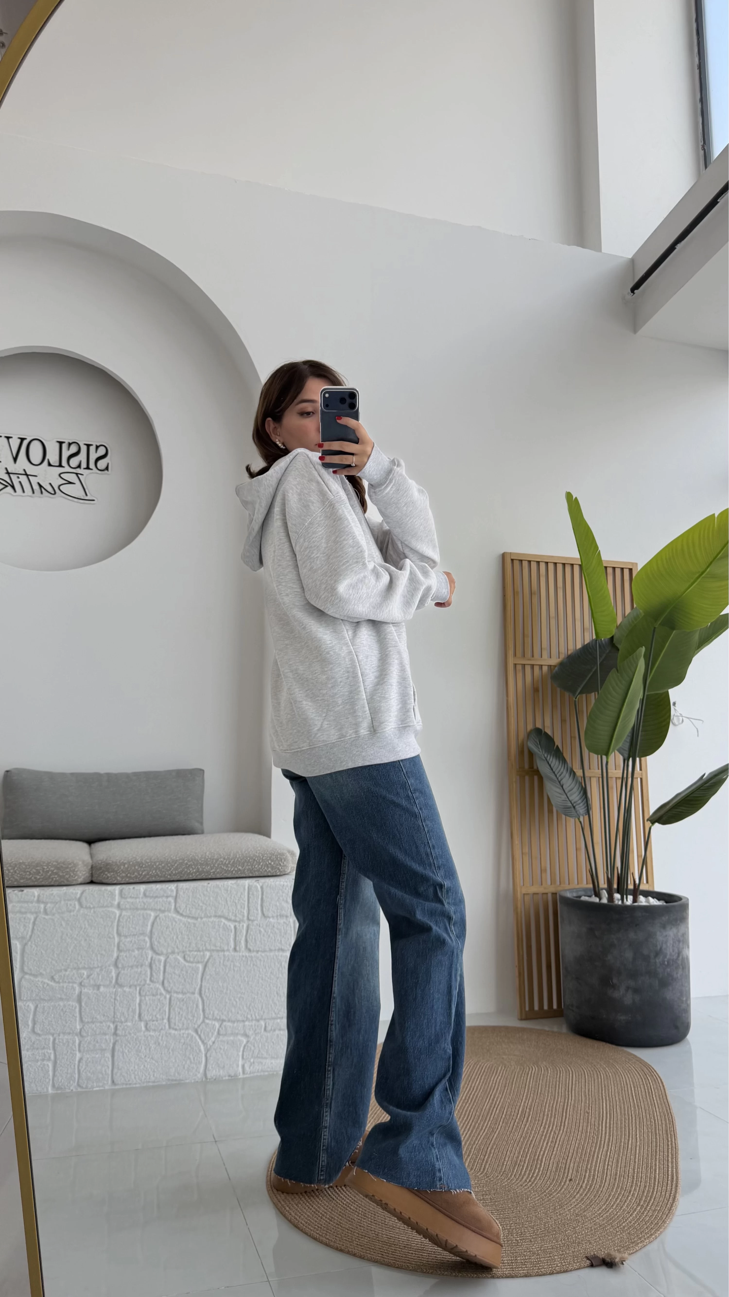 Samantha 3 İplik Fermuarlı Kapşonlu Hırka - Gri - Kod: 2992