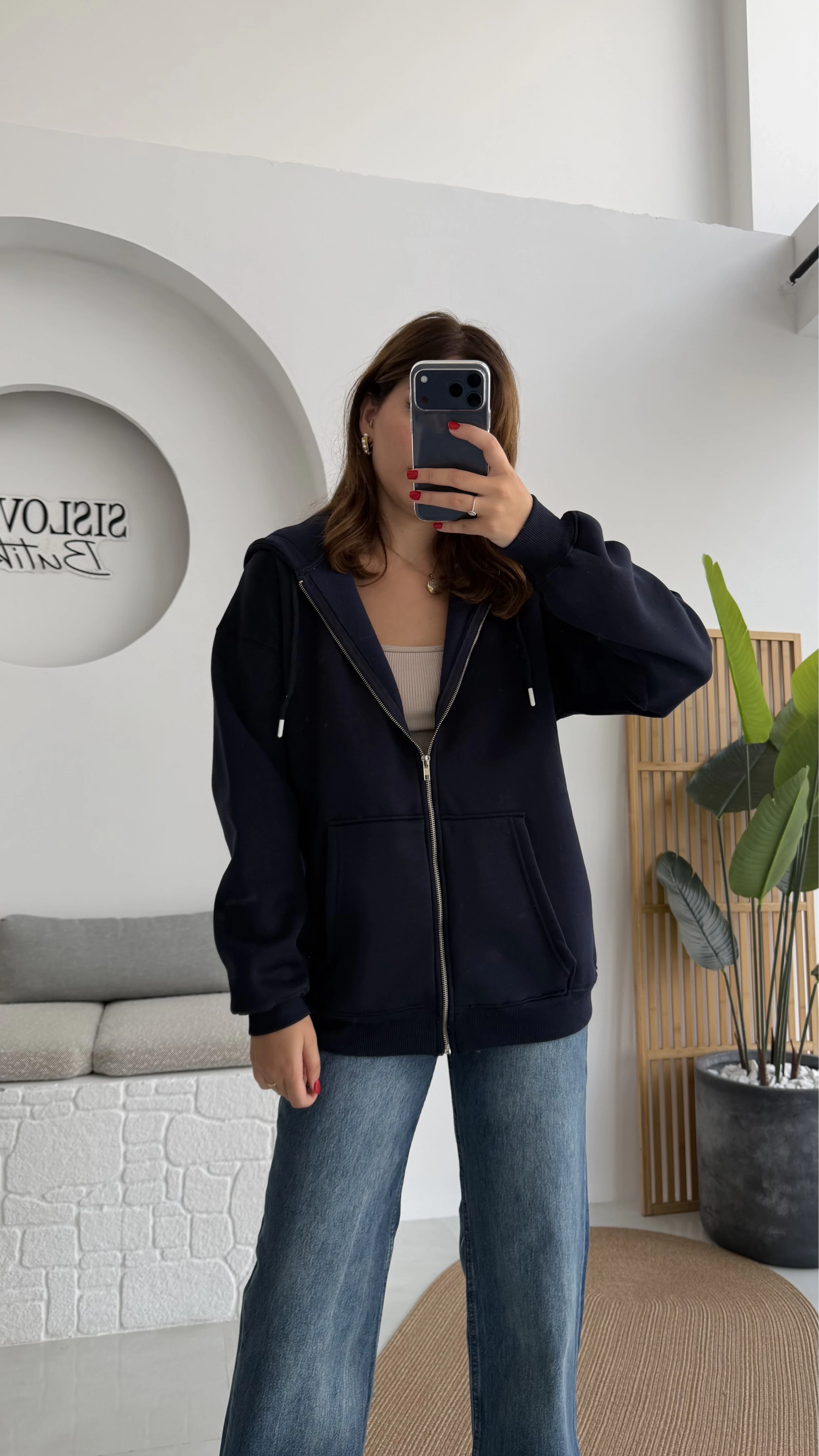 Samantha 3 İplik Fermuarlı Kapşonlu Hırka - Lacivert - Kod: 2992