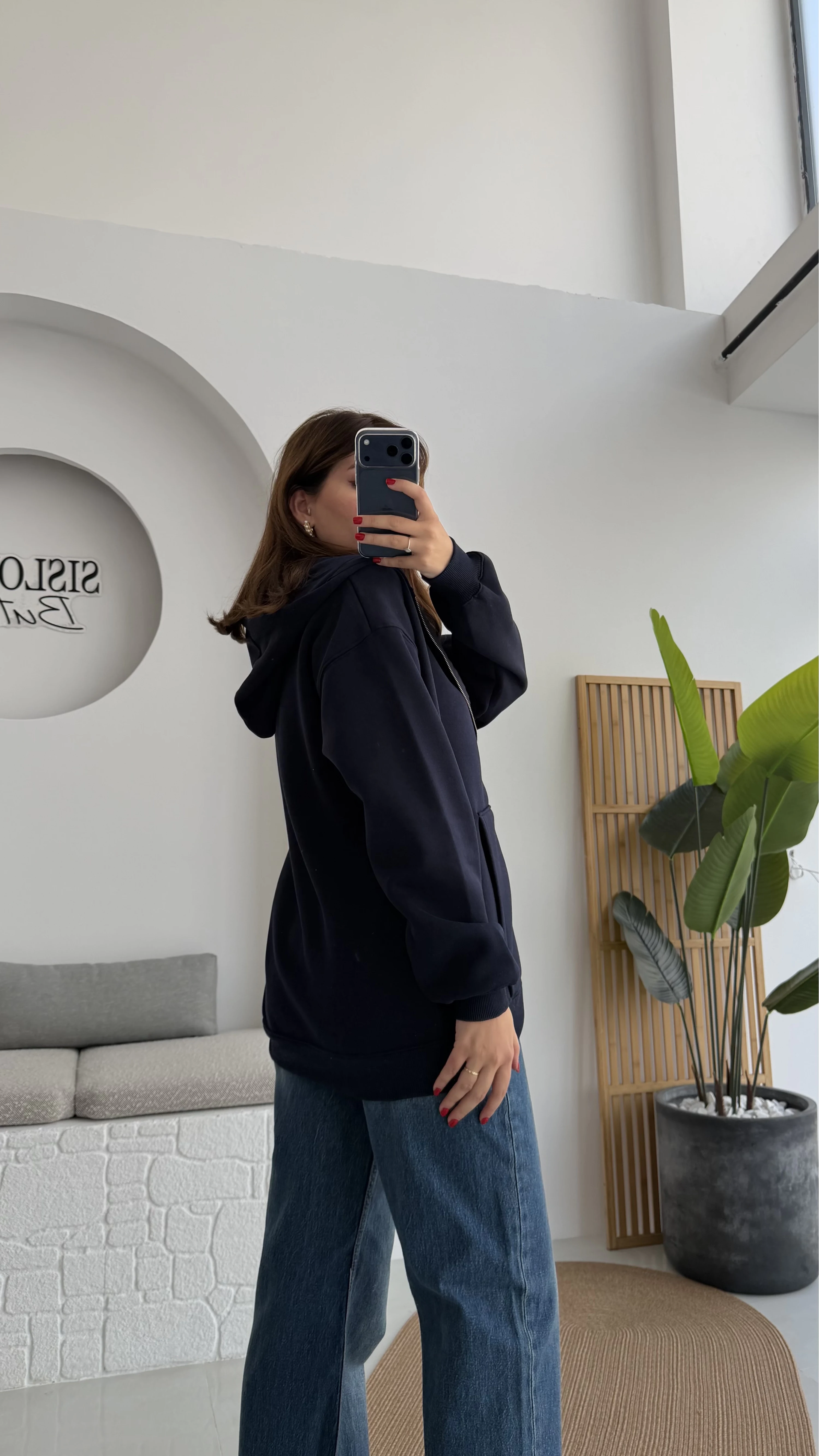 Samantha 3 İplik Fermuarlı Kapşonlu Hırka - Lacivert - Kod: 2992