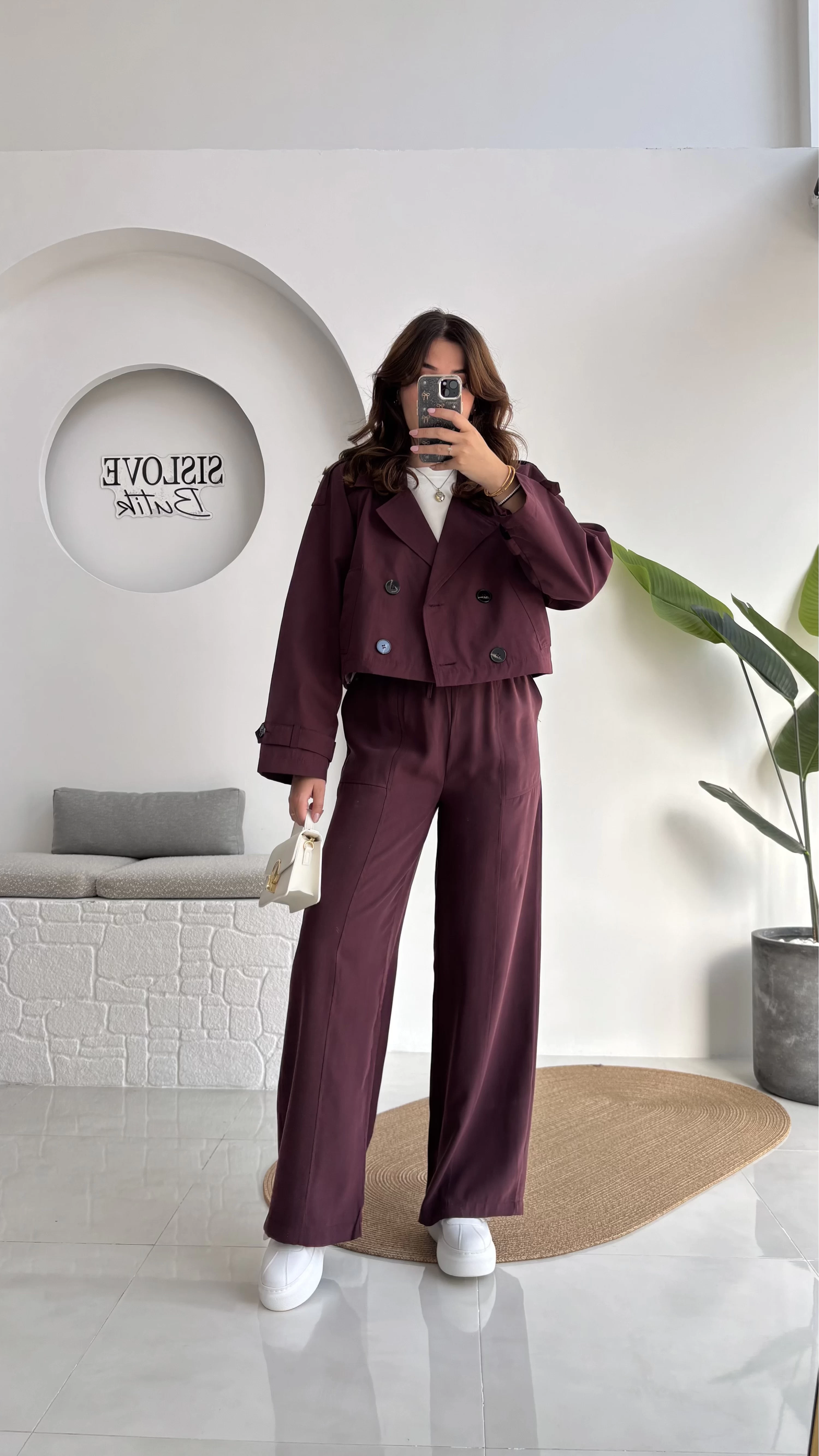 Saranda Beli Lastikli Bağlamalı Pantolon - Mürdüm - Kod: 51120
