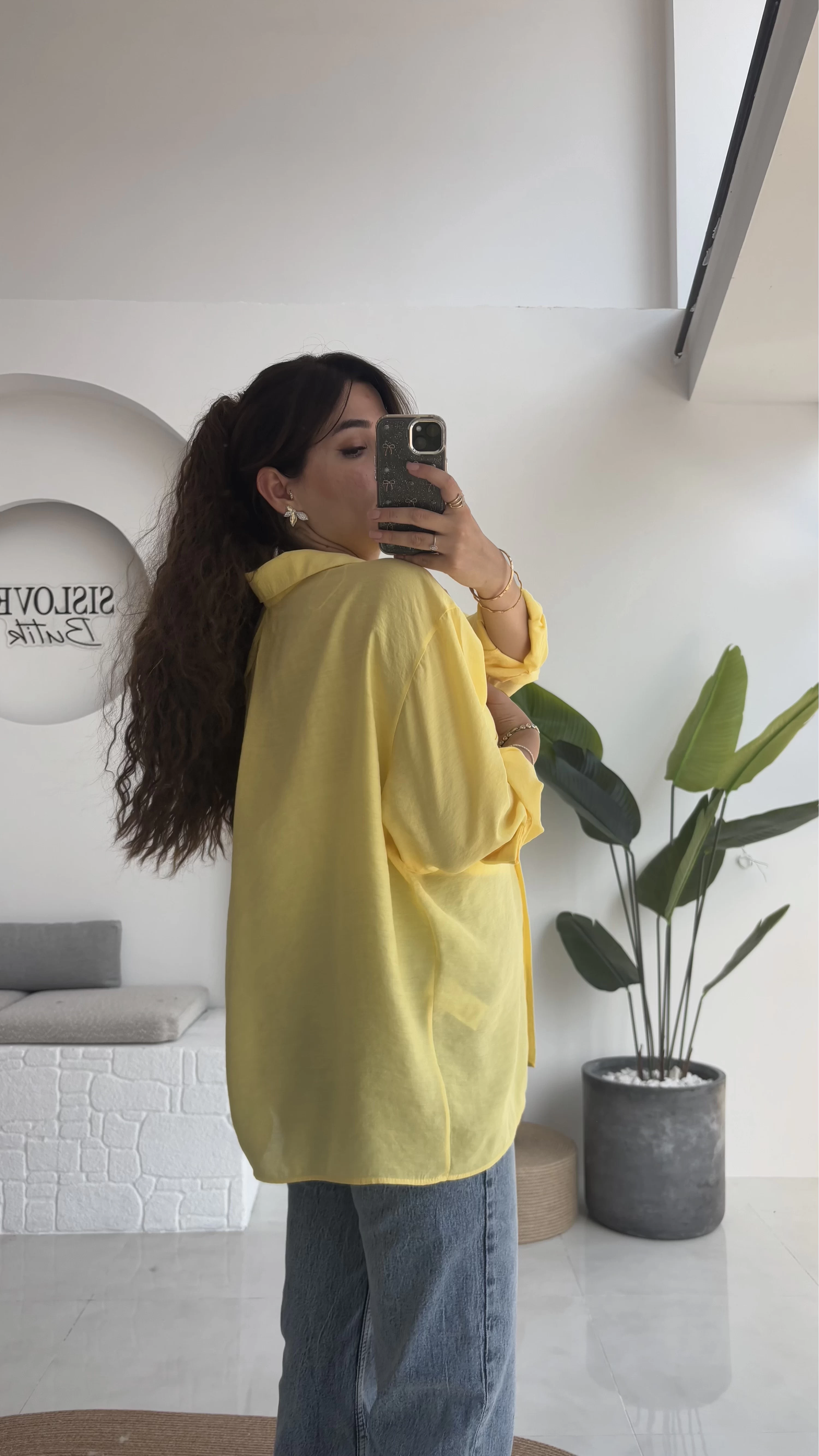 Sarı Oversize Tensel Gömlek - Kod: 4612