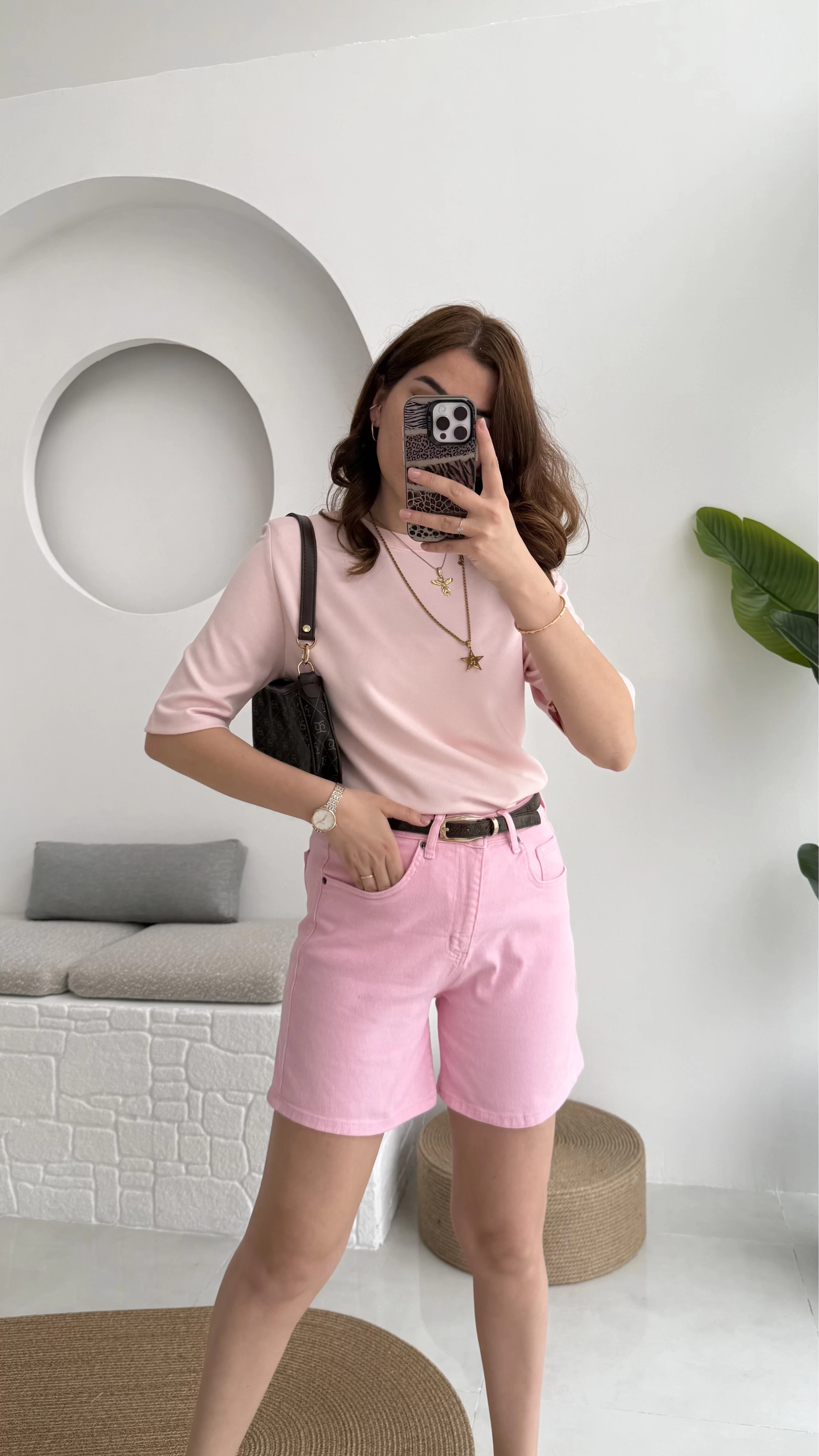 Şehir Boy Kot Şort Pembe