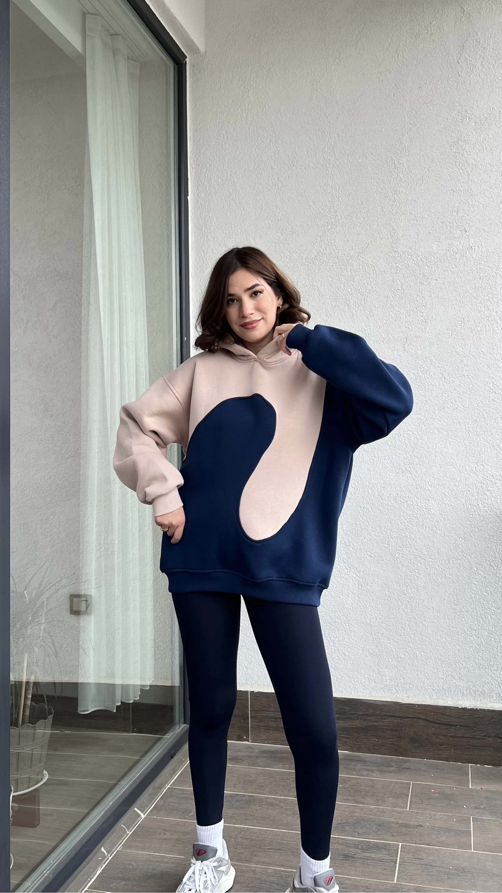 Sky Bej - Lacivert 3 İplik Polarlı Sweat